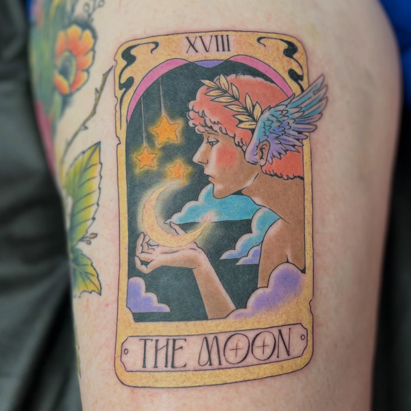 The moon tarot card illustrative tattoo on the forearm by 𝗕𝗿𝗮𝗻𝗱𝘆  𝗪𝗼𝗼𝗱𝗳𝗼𝗿𝗱