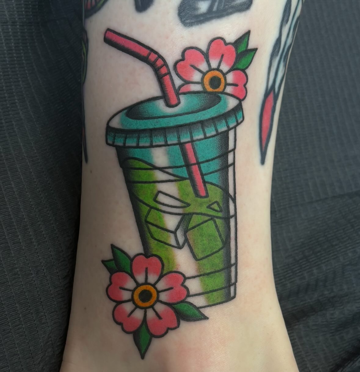 Smoothie drink American traditional tattoo on the forearm by ๐๐๐ฑ๐ฑ๐ฌ๐ฌ ๐๐ฏ๐ฑ๐ฆ๐ฐ๐ฑ
