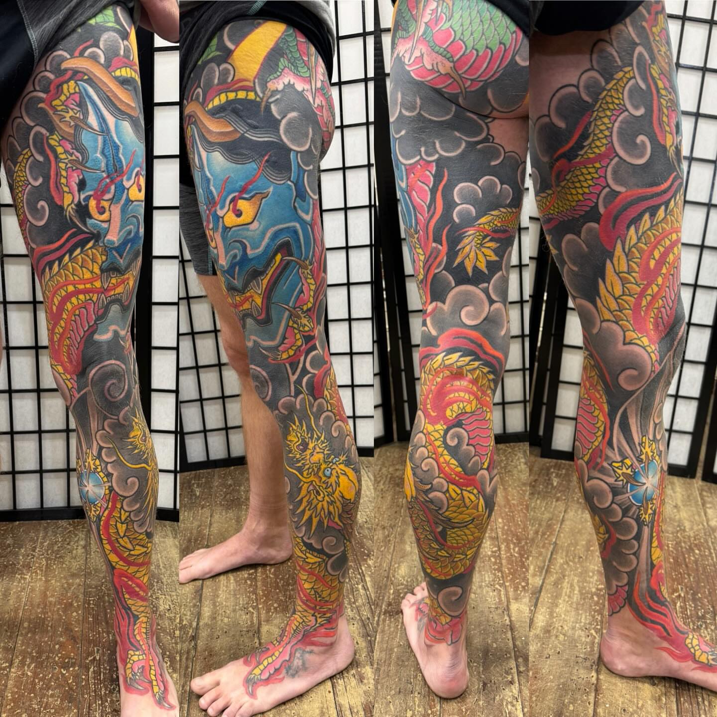 Dragon japanese irezumi tattoo on the leg by Jeremy Justice, New Orleans, Louisiana