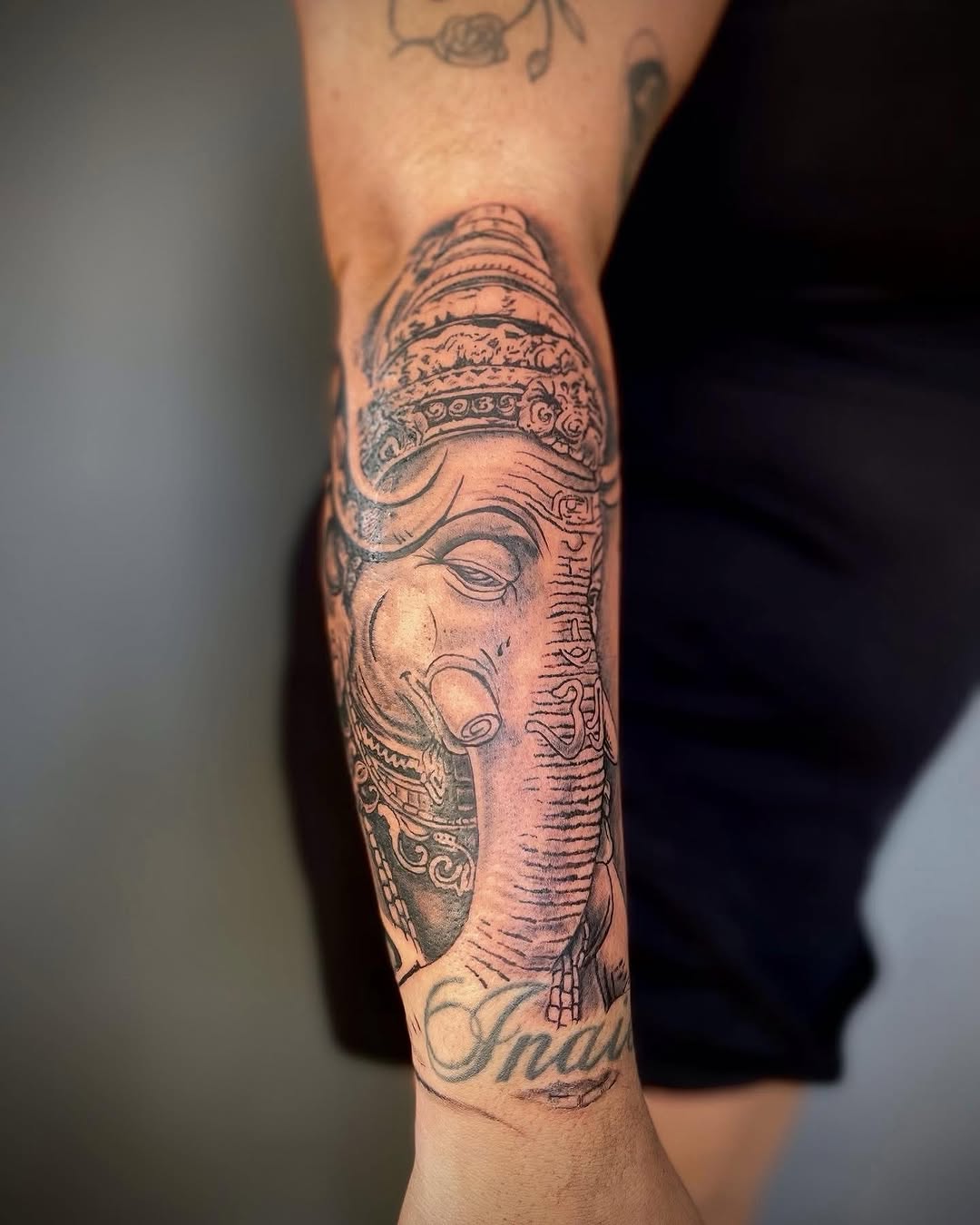 Ganesha portrait realism tattoo on the forearm by Mauricio gois