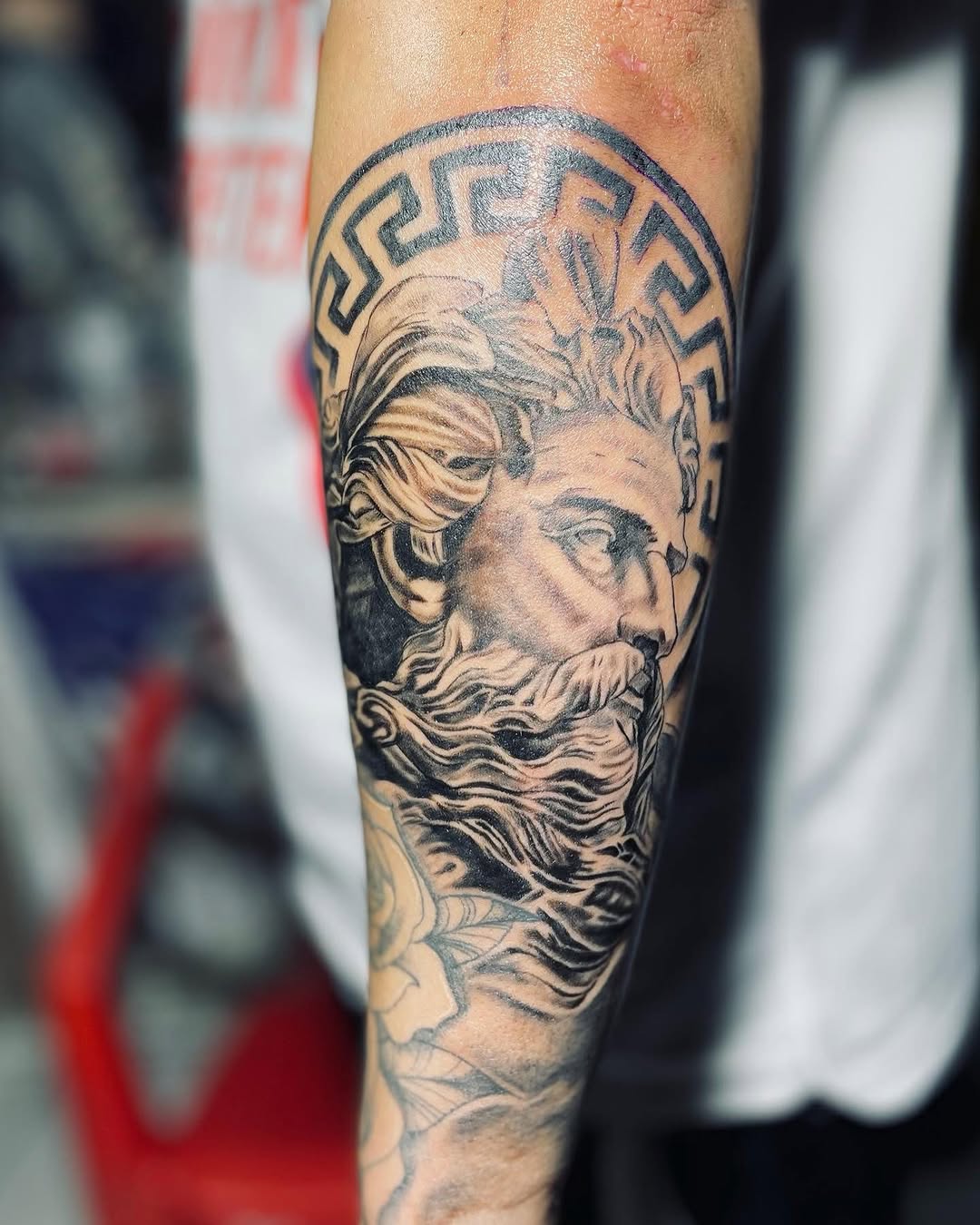 Greek god portrait surrealism tattoo on the forearm by Mauricio gois
