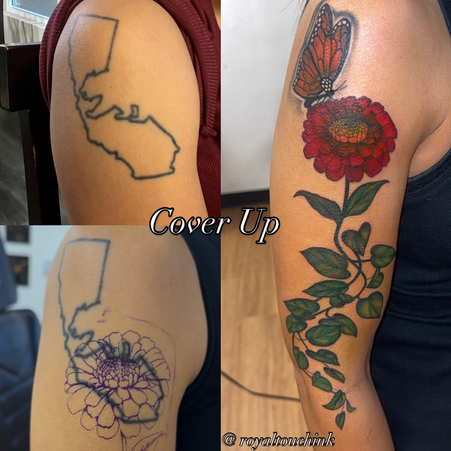Flower and butterfly realism tattoo on the forearm by Royal Martinez