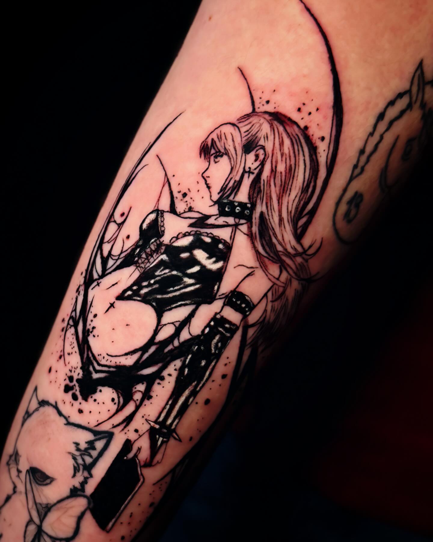 Tattoo by @needlenikki — dotwork, anime