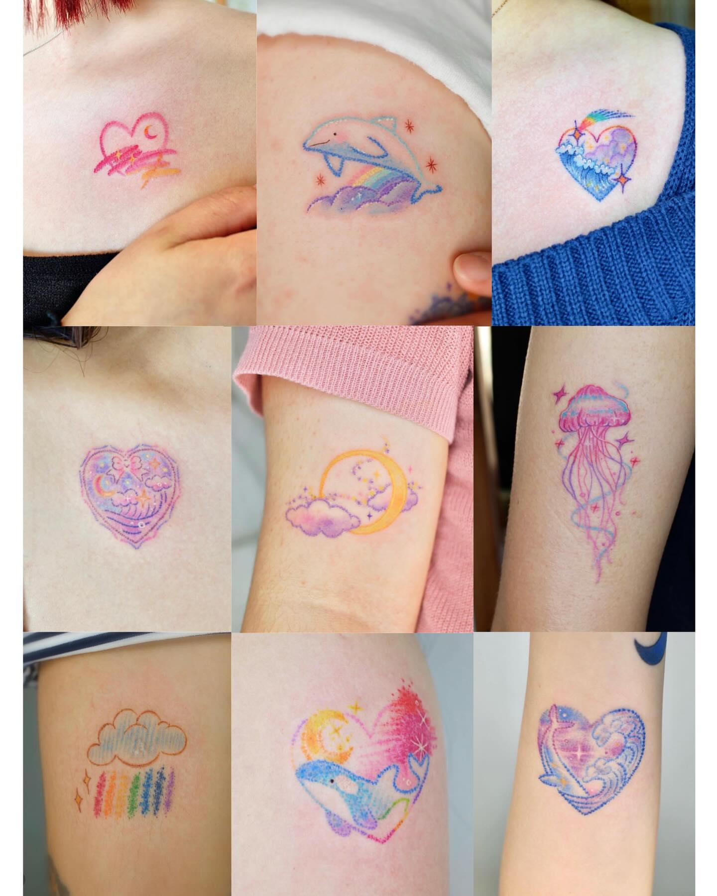 Water-themed motifs watercolor tattoo on the upper arm by 타투 Seon 컬러타투