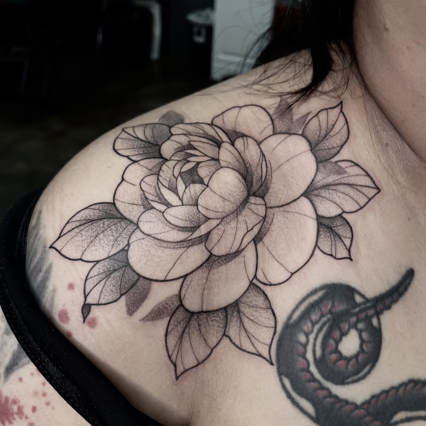 Tattoo by @sillylittleduck — dotwork, black_and_grey