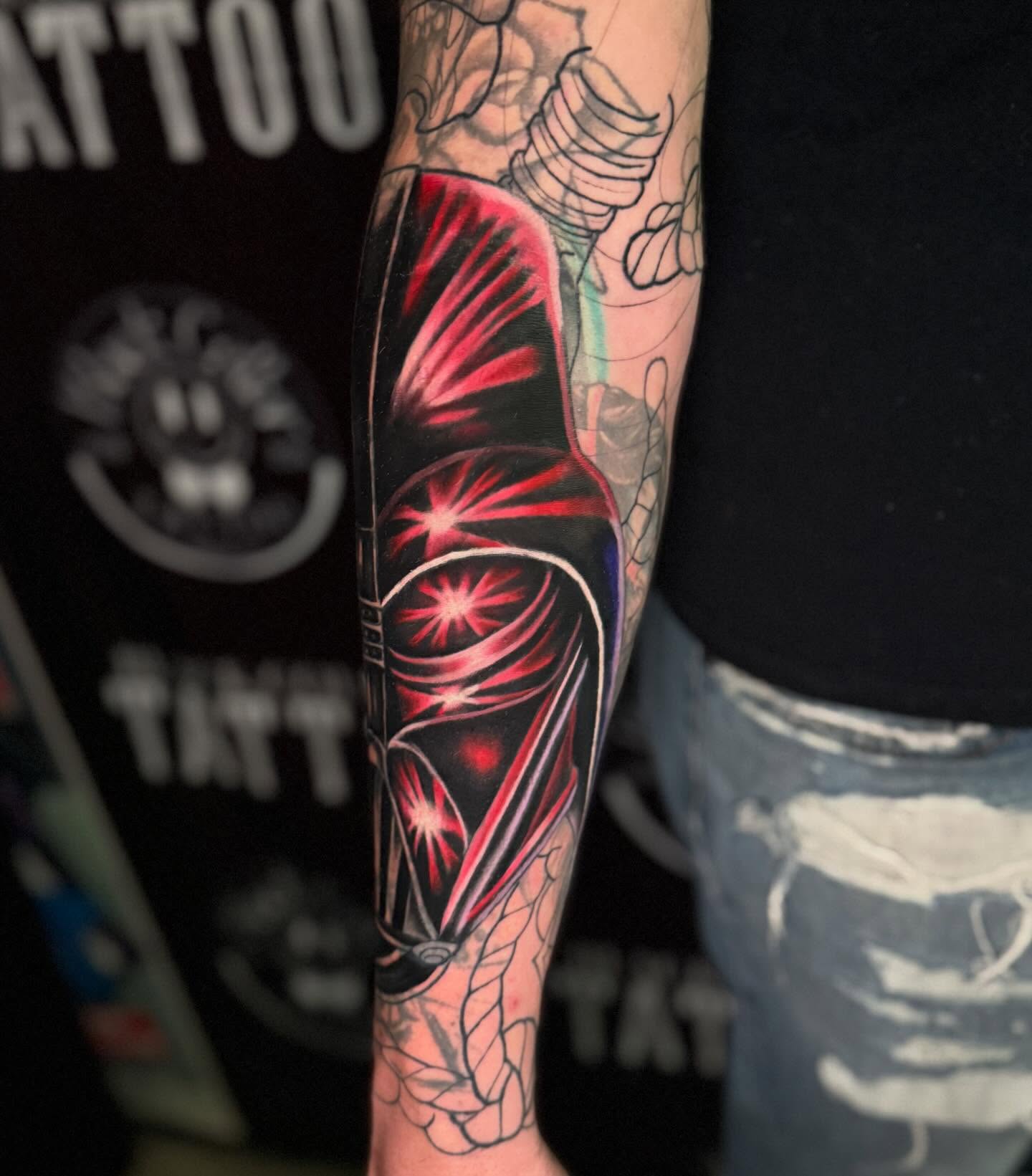 Lightsaber dotwork tattoo on the forearm by InkFloyd Roith