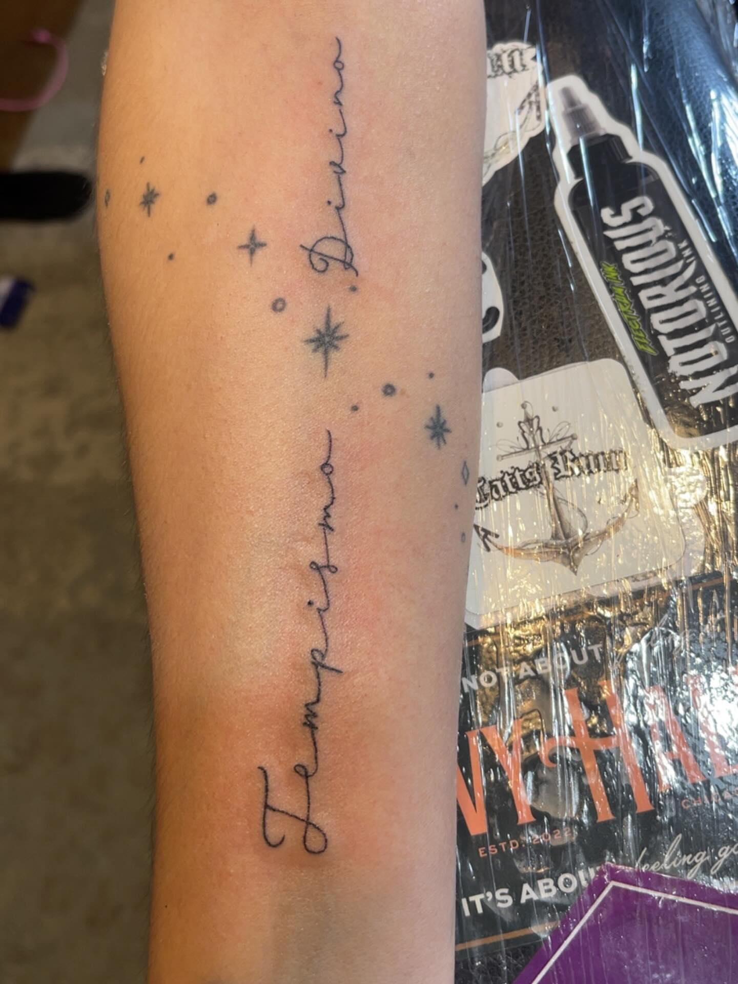 Script lettering lettering script tattoo on the forearm by Tattsruru