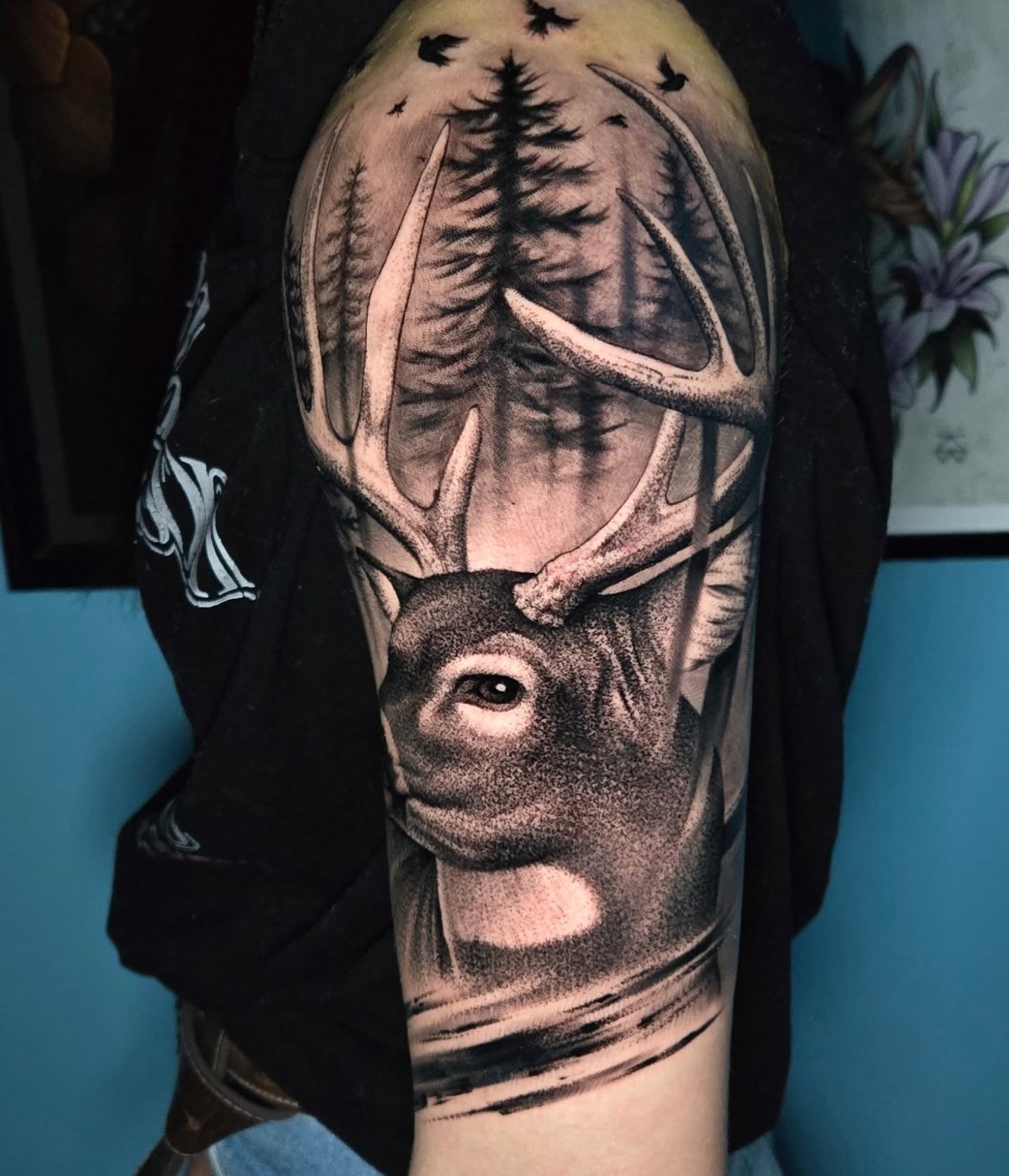 Deer head realism tattoo on the forearm by Jeff Stager