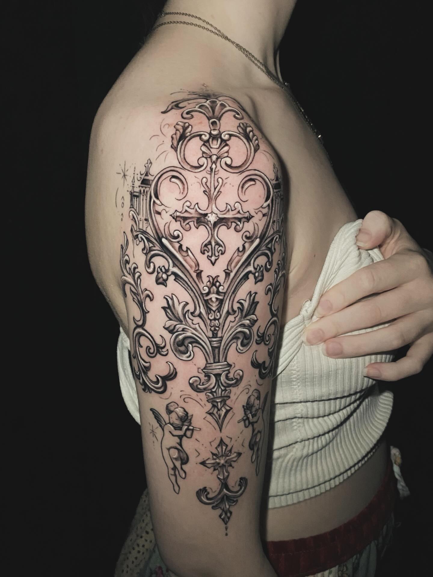 Ornamental design ornamental tattoo on the shoulder by Nicole Parenti ✨, Franklin, Tennessee