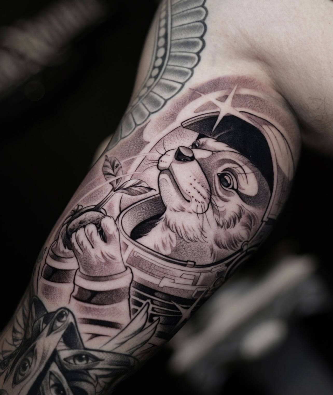 Astronaut monkey realism tattoo on the forearm by CRISTIAN AMORES シ