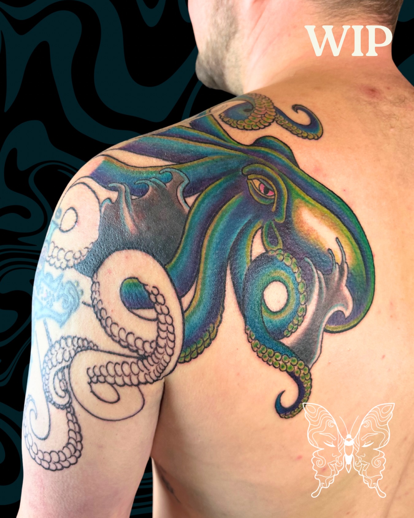 Octopus new school tattoo on the shoulder by Nicci