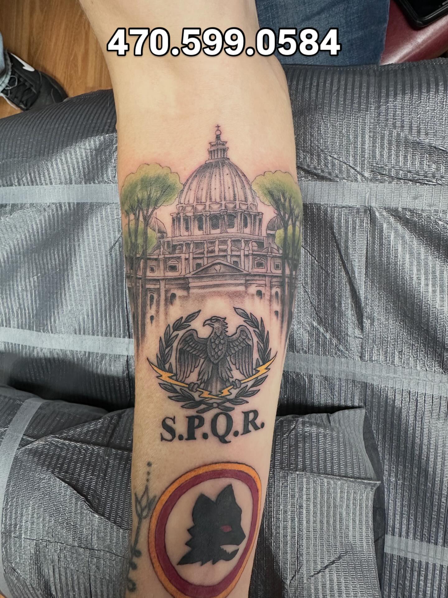Roman architecture realism tattoo on the forearm by KJ