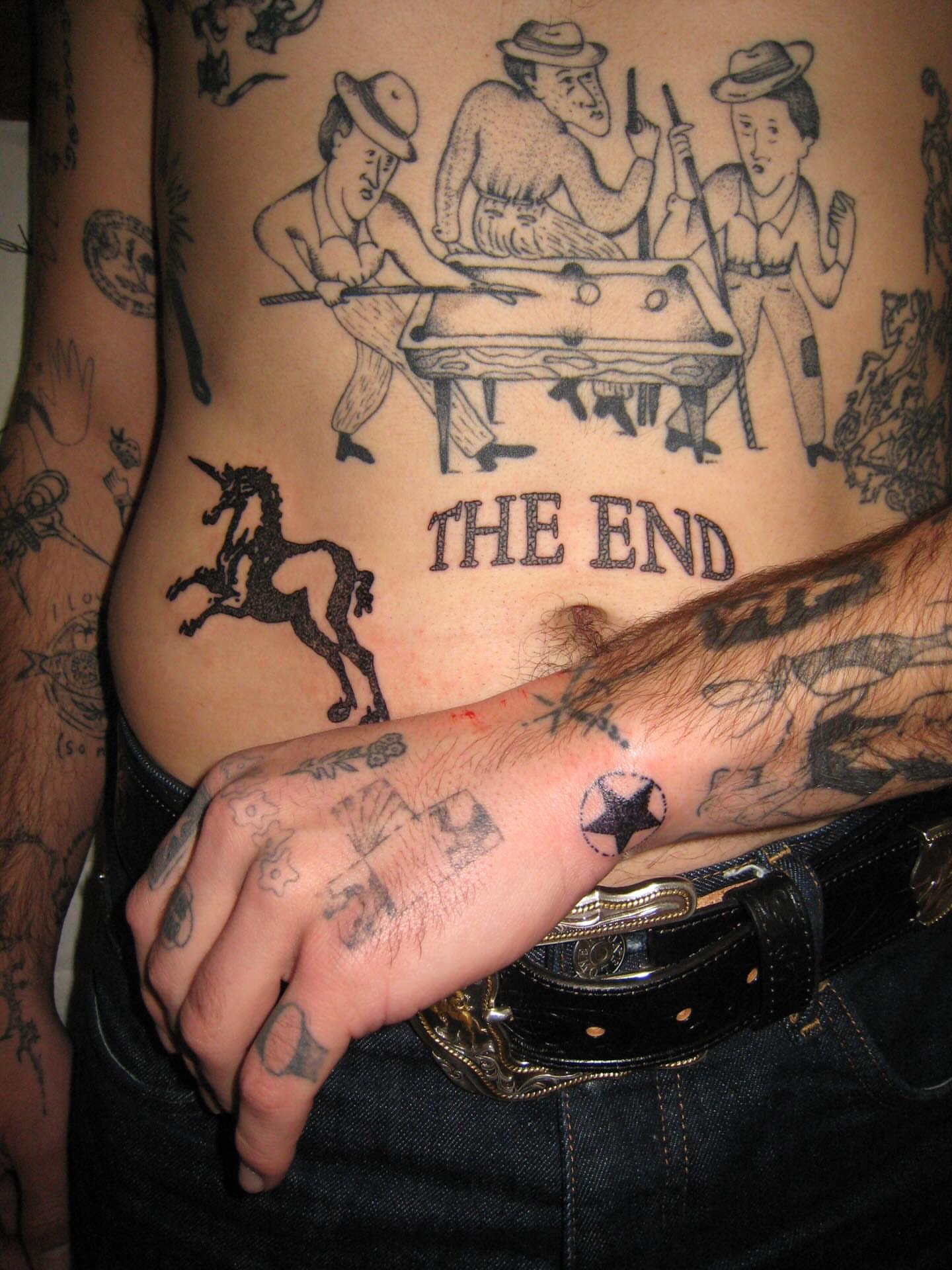 Pool table scene American traditional tattoo on the torso by jonatan