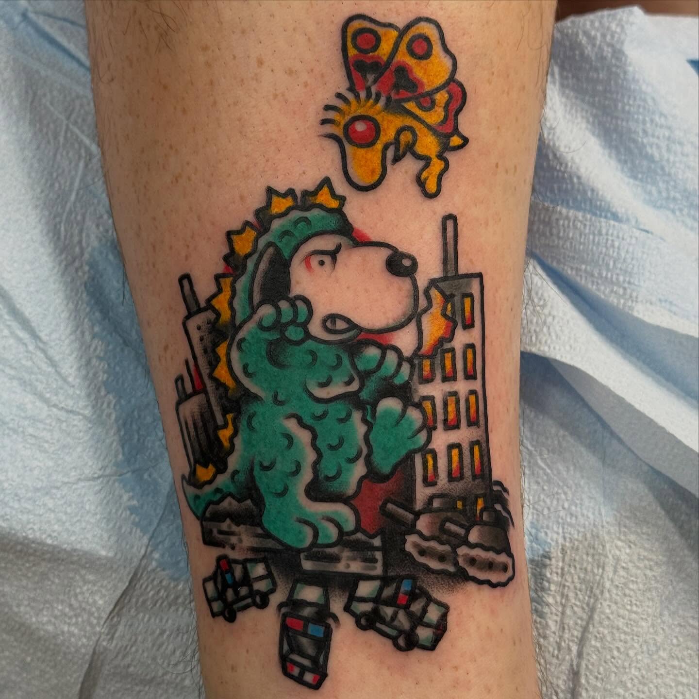 Snoopy American traditional tattoo on the forearm by Big Al