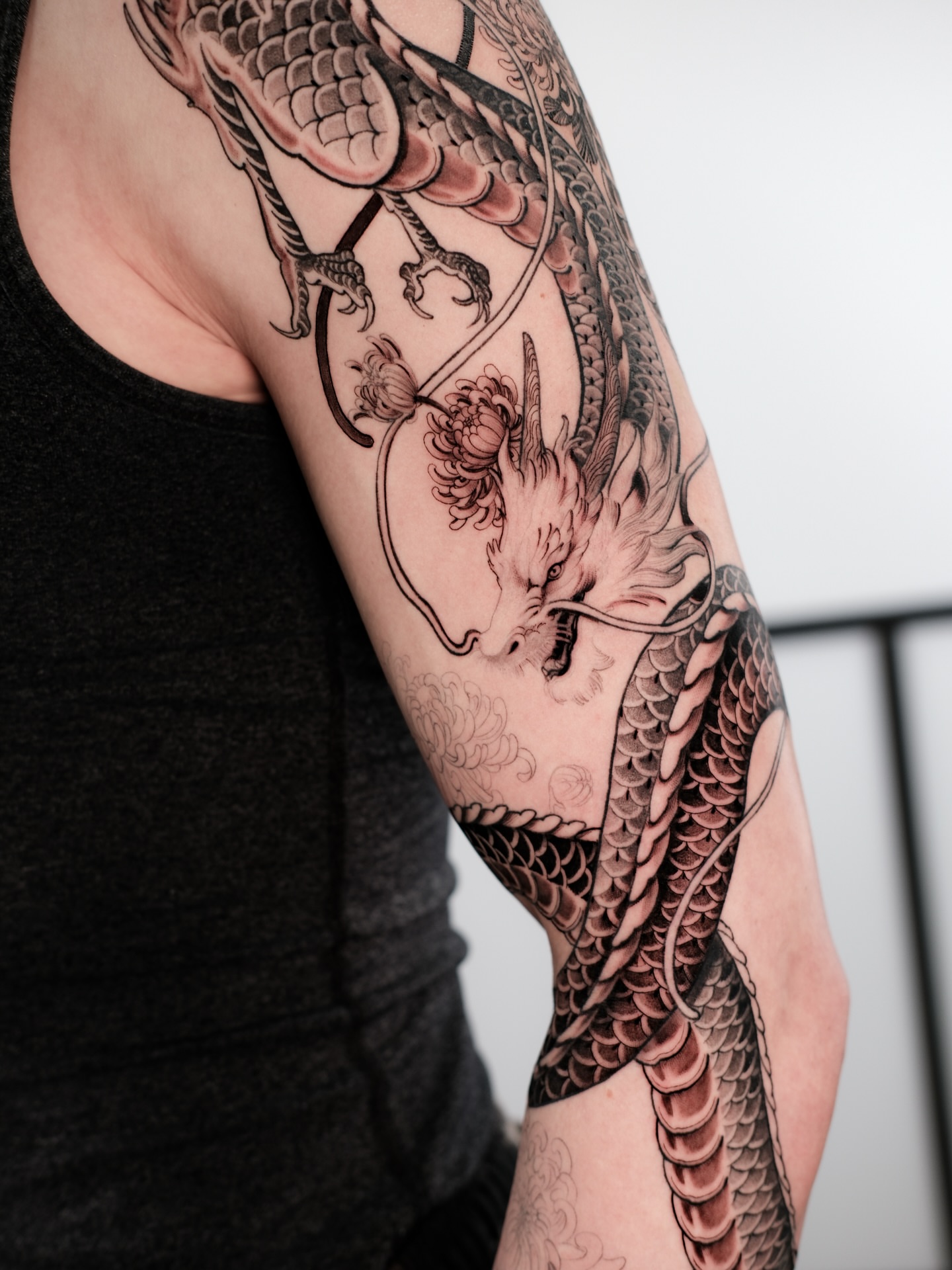 Dragon japanese irezumi tattoo on the forearm by Andres Acevedo, Denver, Colorado