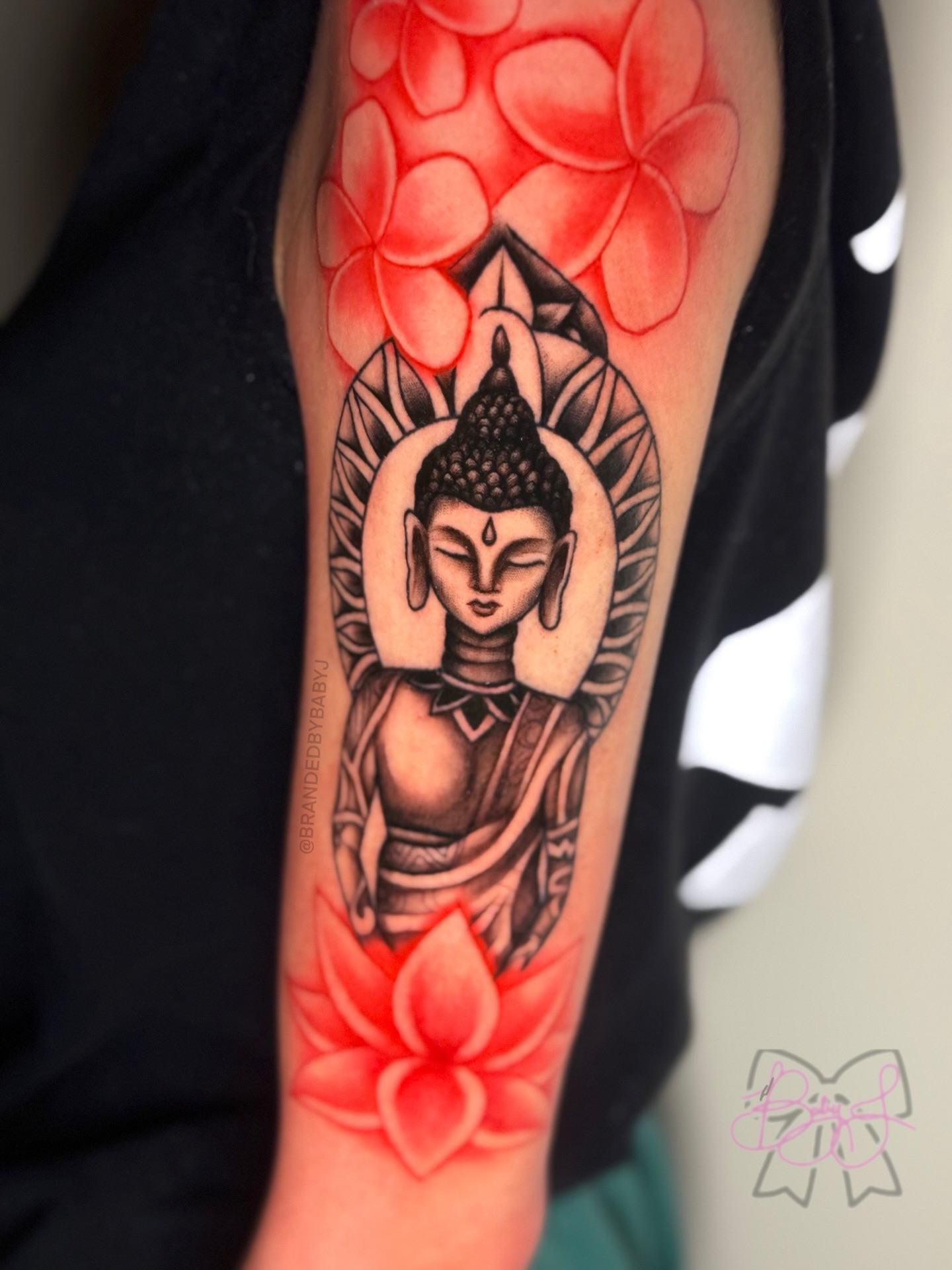 Buddha realism tattoo on the forearm by 𝔹𝔸𝔹𝕐 𝕁 ♡, Cincinnati, Ohio