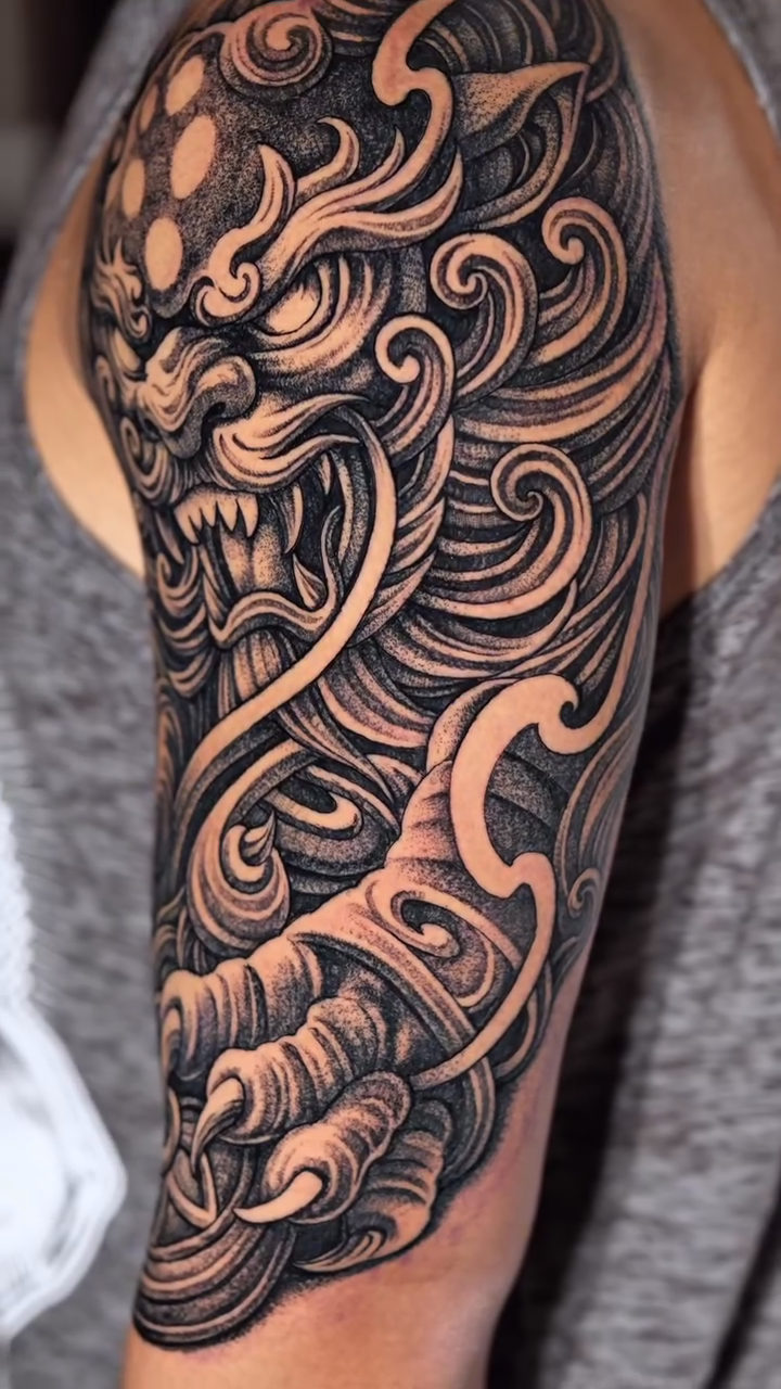 Tattoo by @jackitsforever — japanese_irezumi, black_and_grey