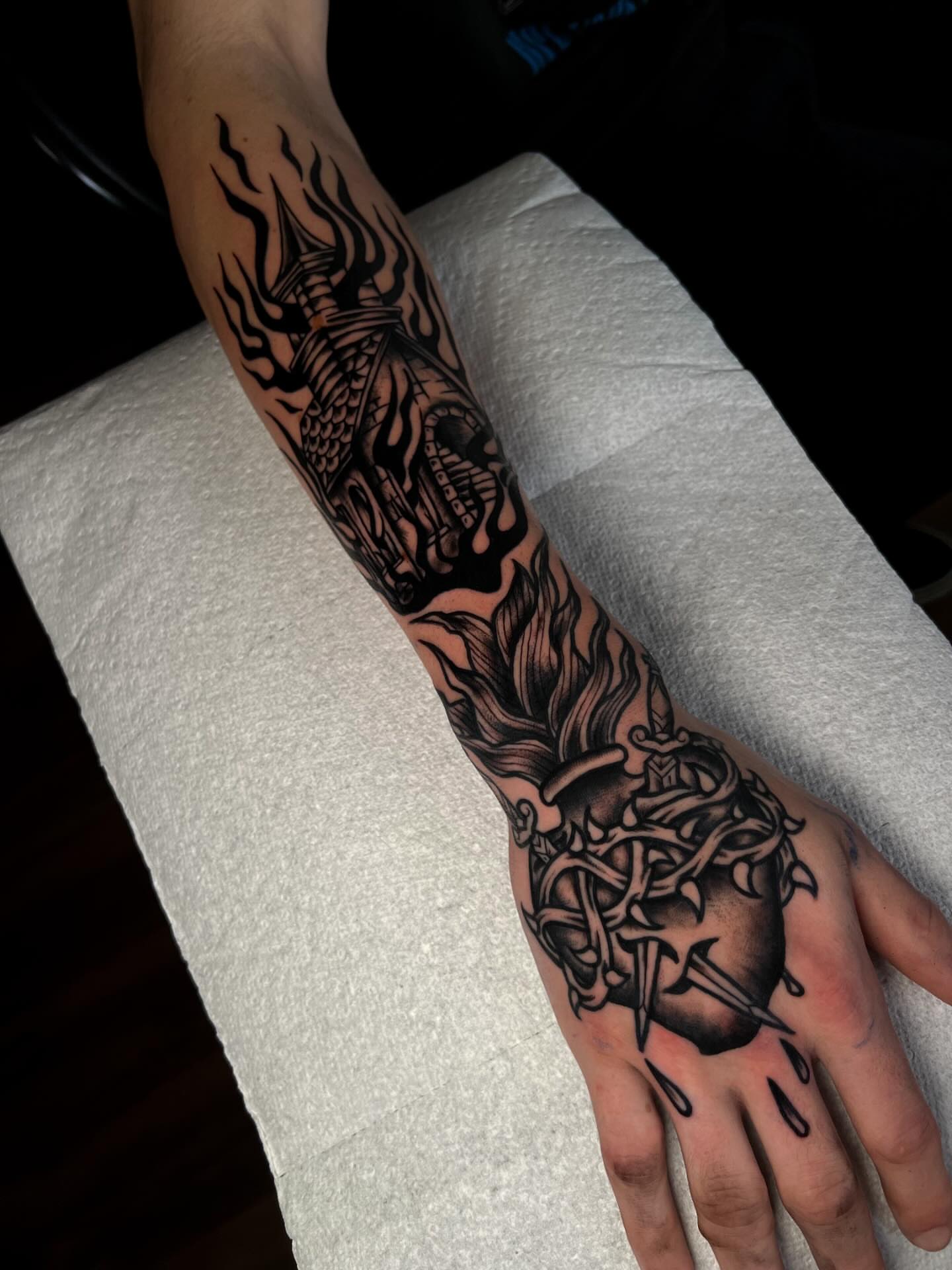 Tattoo by @mezatatt2 — black_and_grey, dark_realism