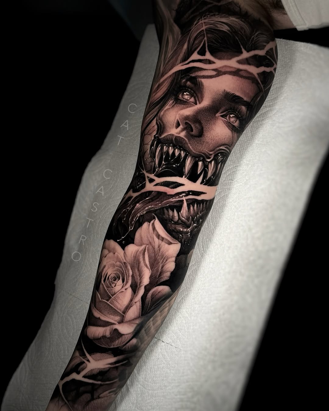 Tattoo by @catcastrotattoos — realism, dark_realism