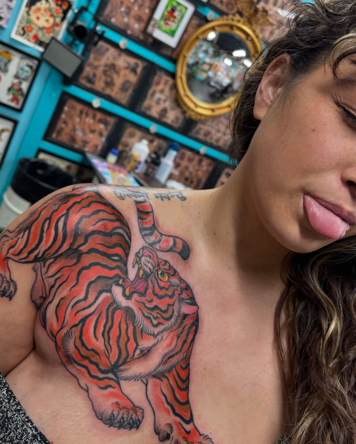 Tiger realism tattoo on the shoulder by Cody Wallenius, Merrillville, Indiana