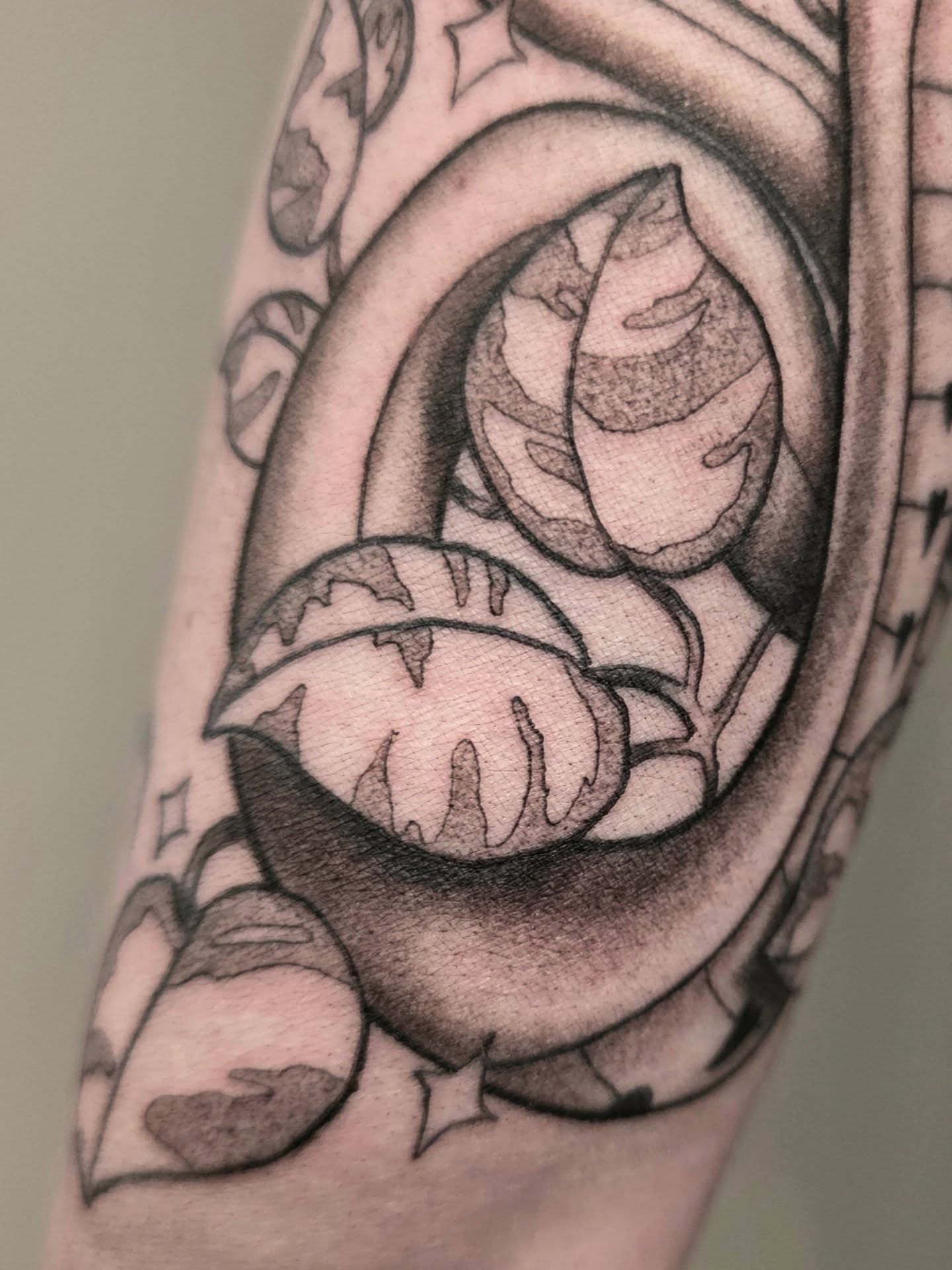 Coconut and coconuts black and grey tattoo on the forearm by April High ☆ Tattoo Artist