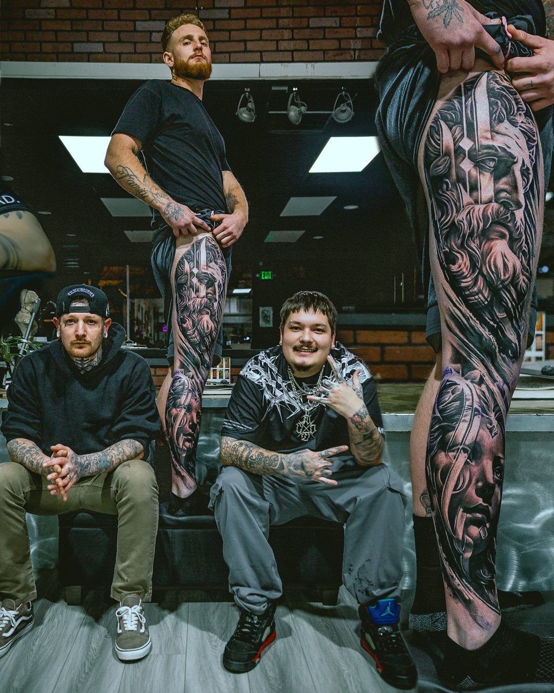Bearded man realism tattoo on the leg by Donald Reynolds
