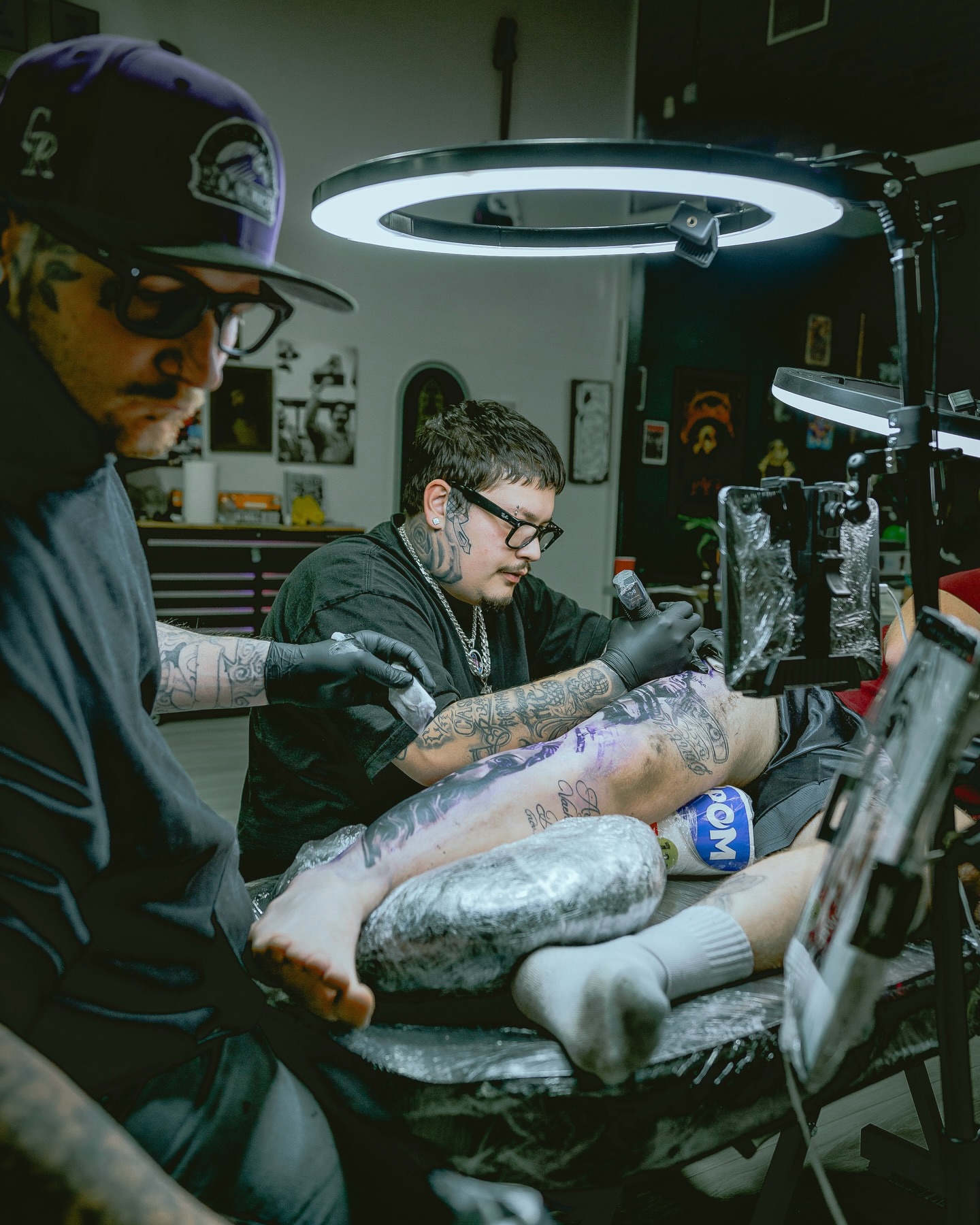 Leg tattoo black and grey tattoo on the leg by Donald Reynolds