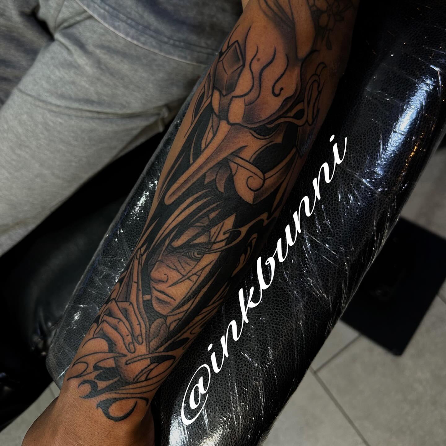 Anime character anime tattoo on the forearm by Hailey Aka inkbunni, Detroit, Michigan