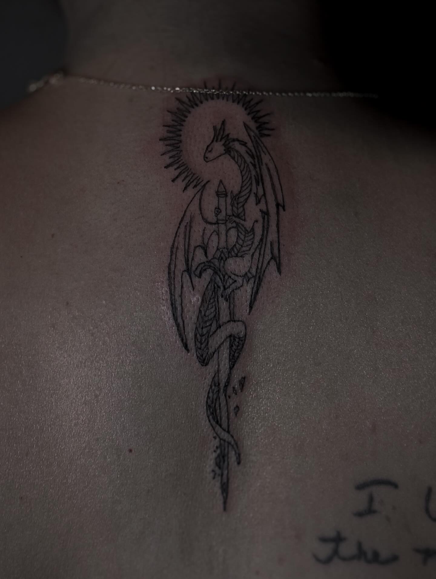 Dragon and spear black and grey tattoo on the back by ☆ ciara ☆