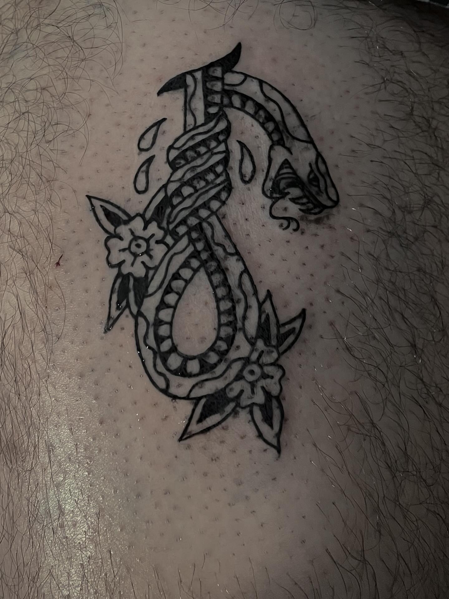 Serpent and flowers ornamental tattoo on the thigh by ☆ ciara ☆