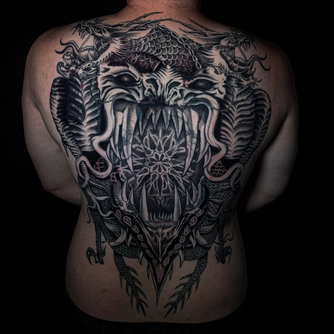 Tattoo by @henriktattoo_ — black_and_grey, dark_realism