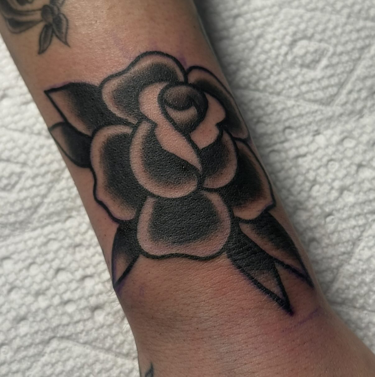 Rose black and grey tattoo on the forearm by ✮KAT✮