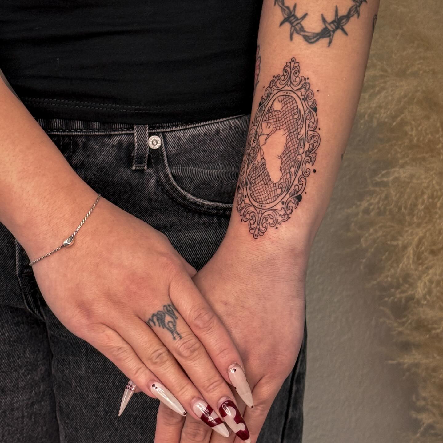 Cameo portrait black and grey tattoo on the forearm by Las Vegas Tattoo Artist