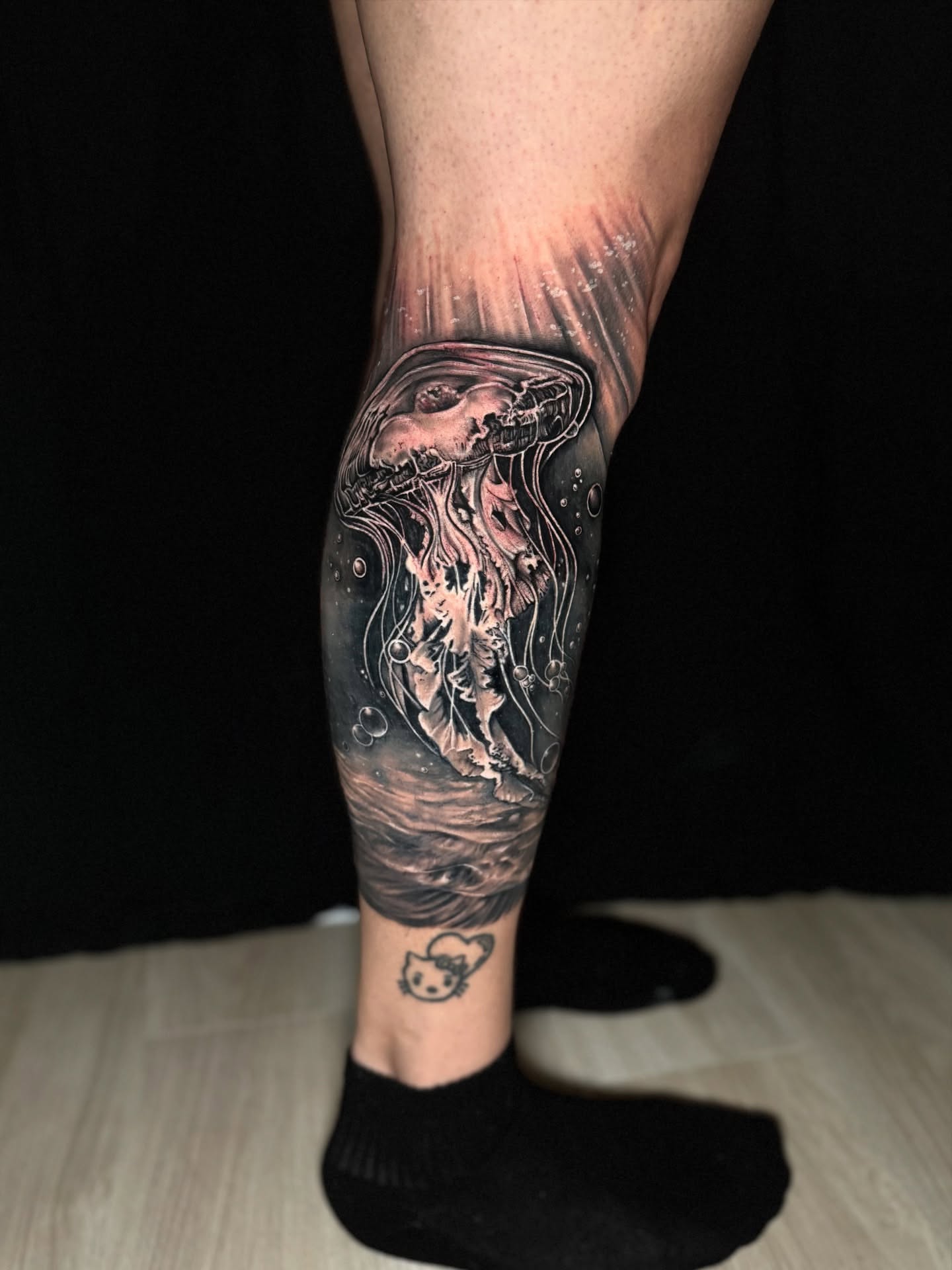Jellyfish realism tattoo on the calf by Georgianna Ink, Las Vegas, Nevada