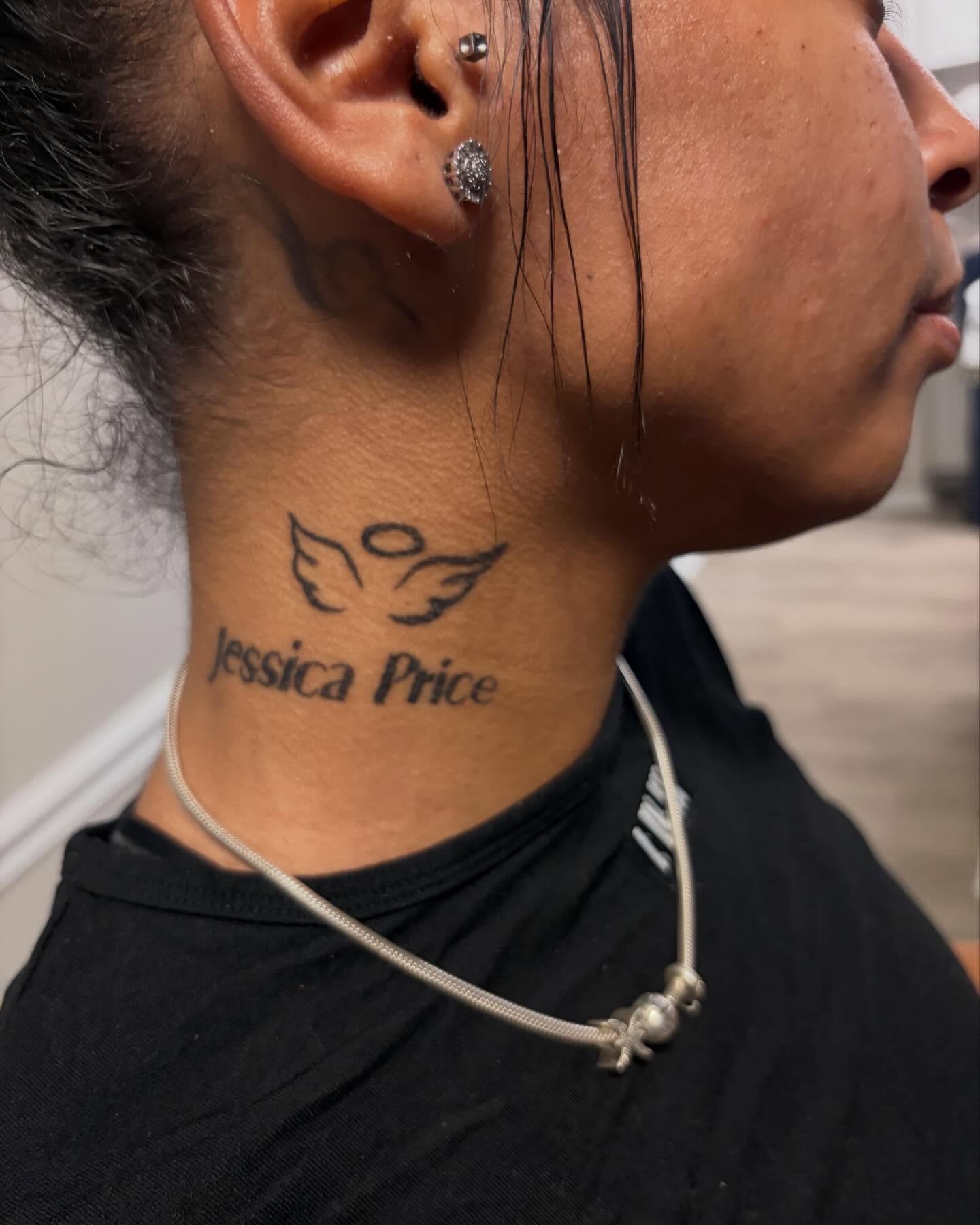 Angel wings black and grey tattoo on the neck by Jae the artist🫡
