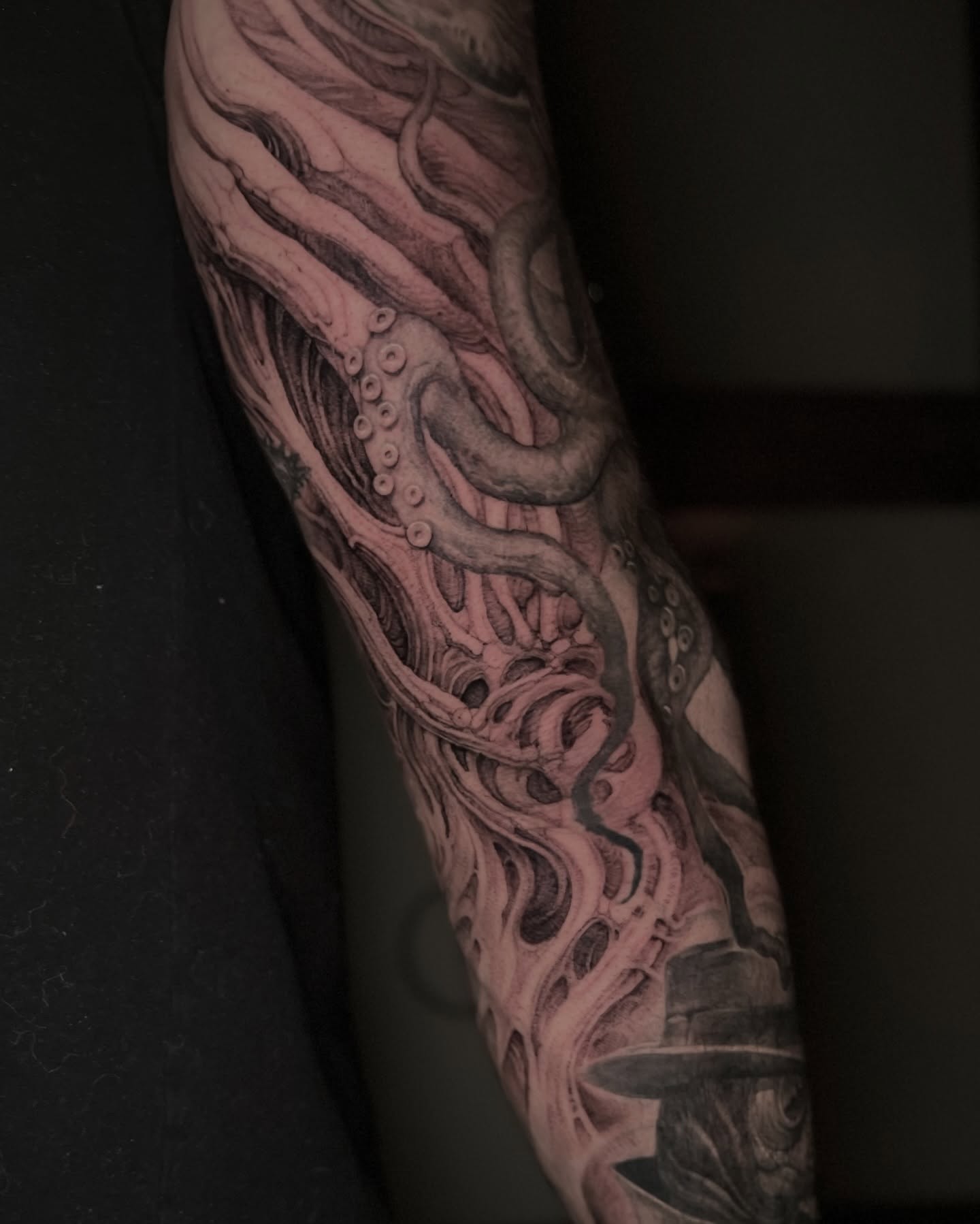 Octopus tentacles realism tattoo on the forearm by Dominick Cali, East Islip, New York