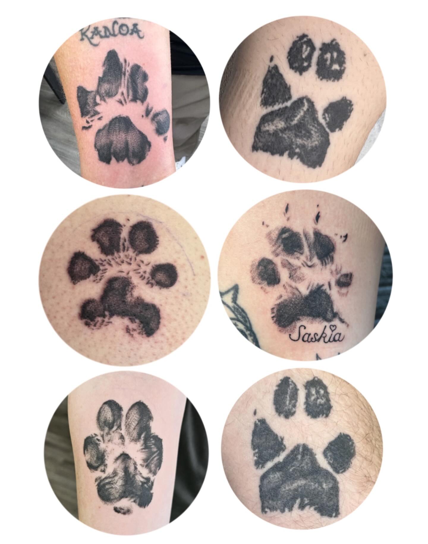 Paw print black and grey tattoo on the forearm by Ava Brady Tattoos