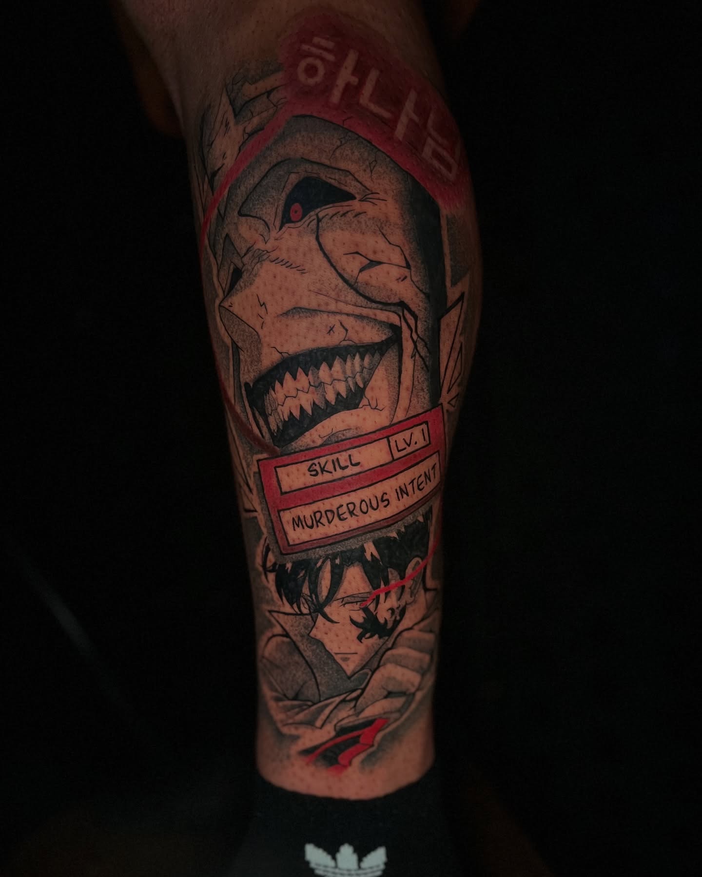 Monster and skill card anime tattoo on the forearm by Colton🎨