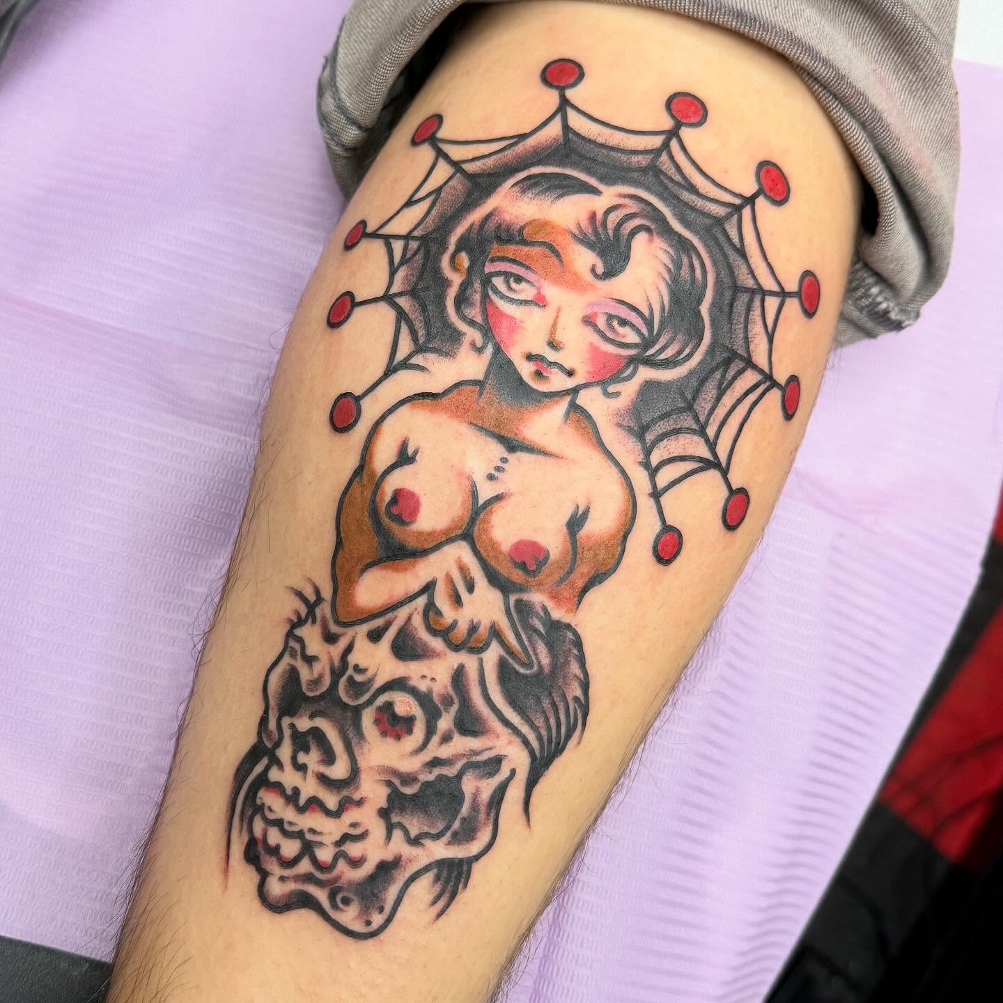 Tattoo by @meathookmanicure — american_traditional, trash_polka