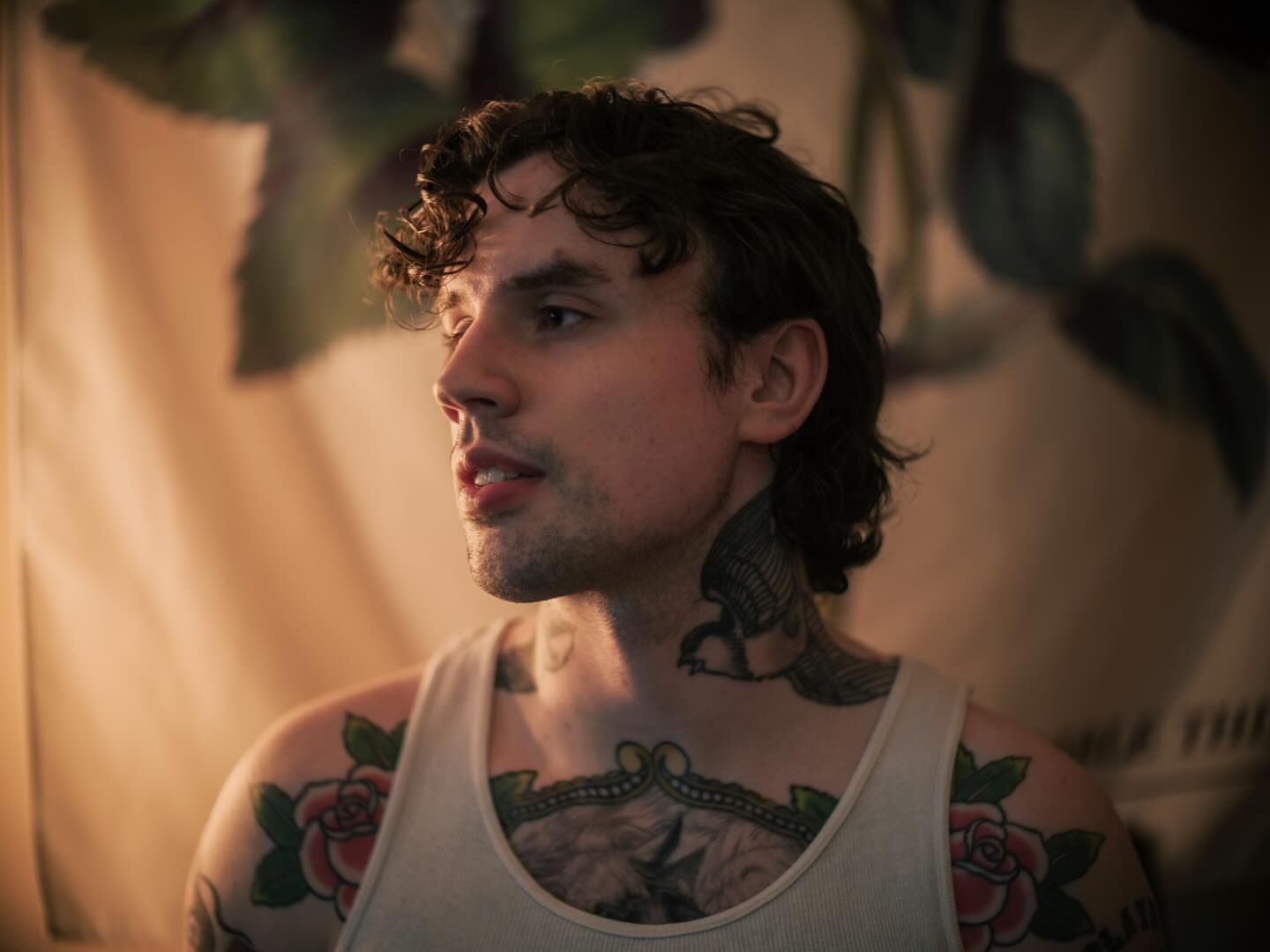 Rose and snake American traditional tattoo on the chest by Dylan Coverdale