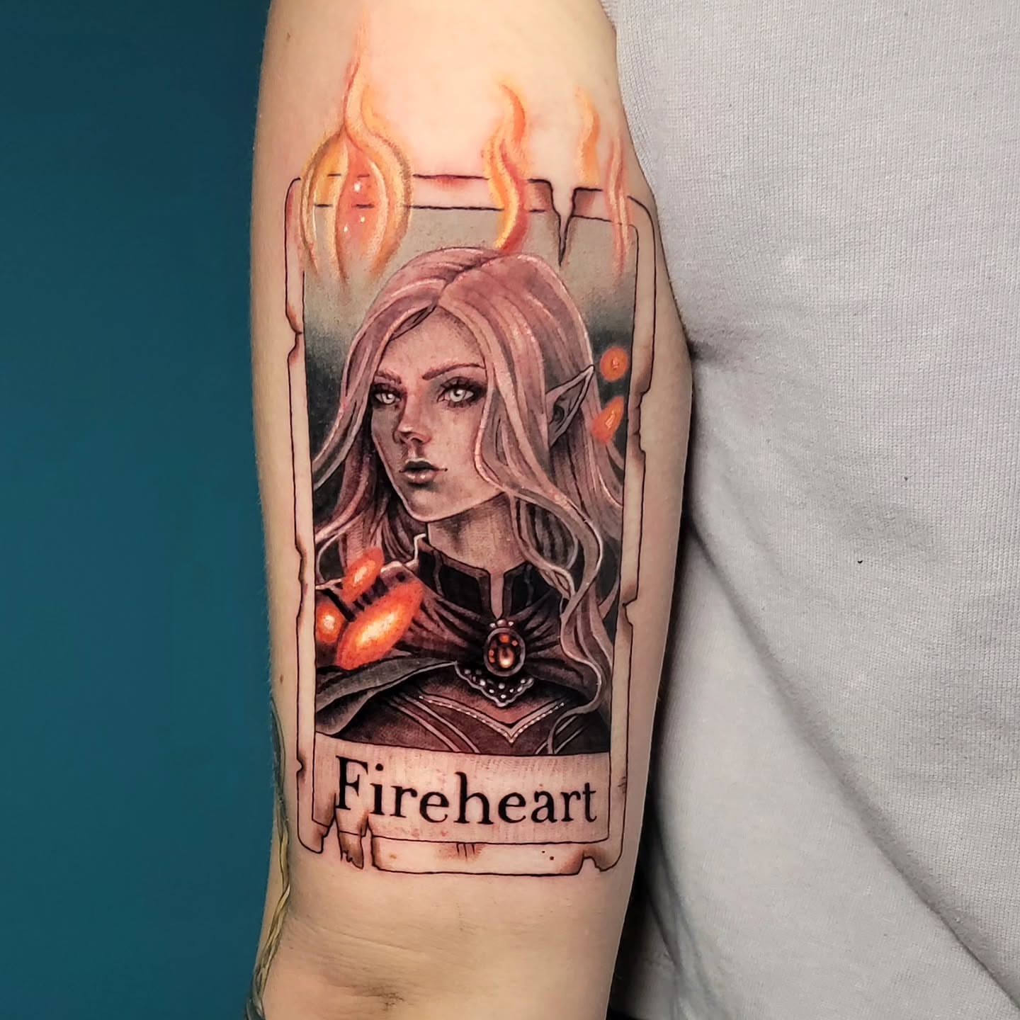 Elf woman realism tattoo on the forearm by Melissa Does Tattoos - Bright, Bold Anime &