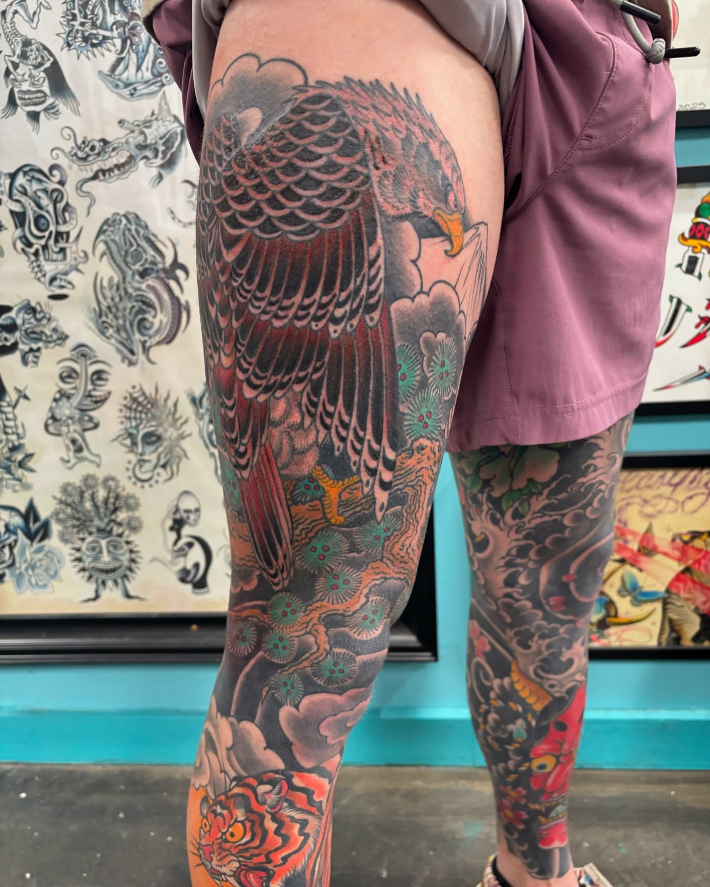 Bird japanese irezumi tattoo on the thigh by Cody Wallenius, Merrillville, Indiana