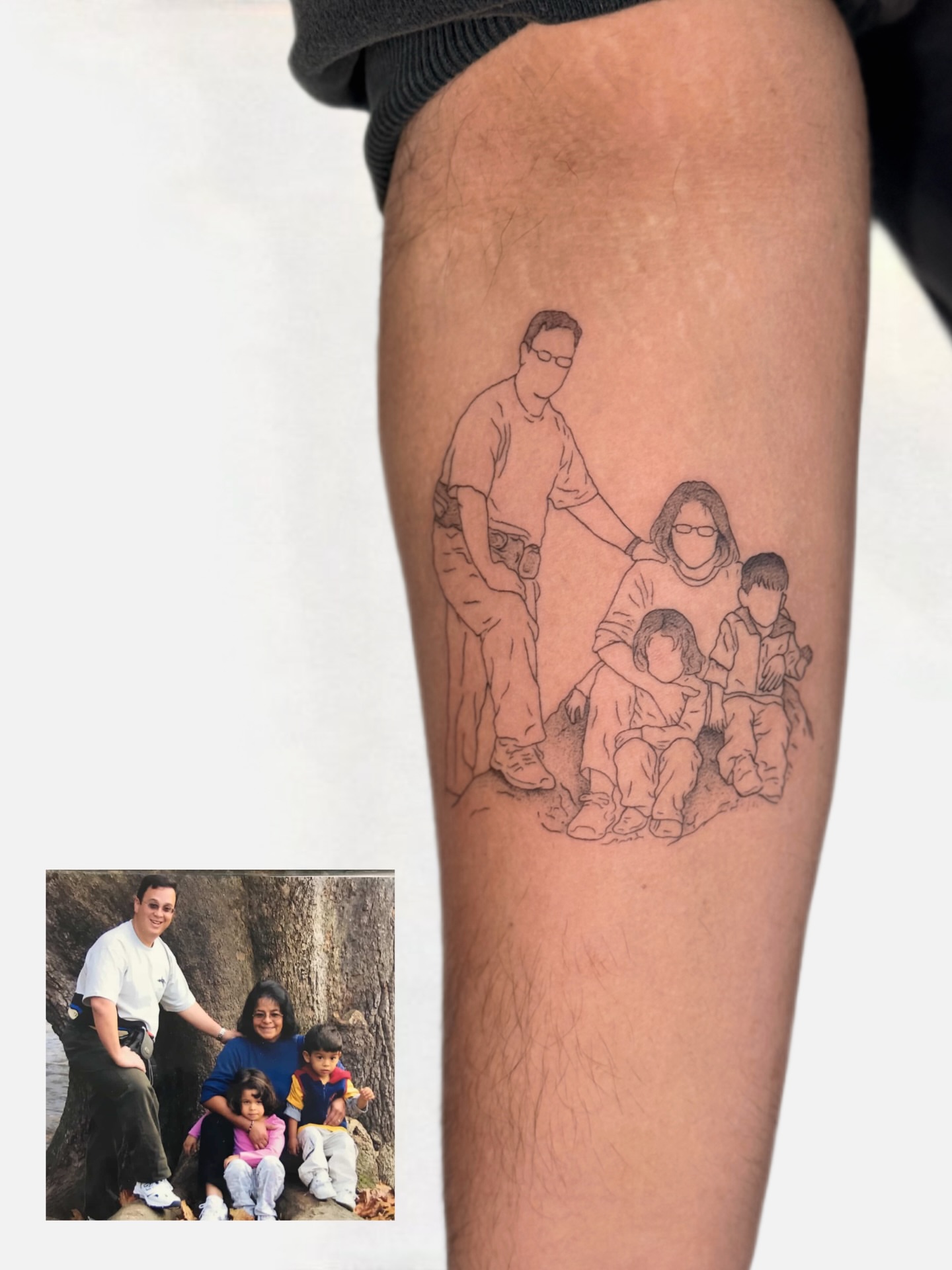 Family portrait realism tattoo on the thigh by Miami Tattoo Artist, Miami, Florida