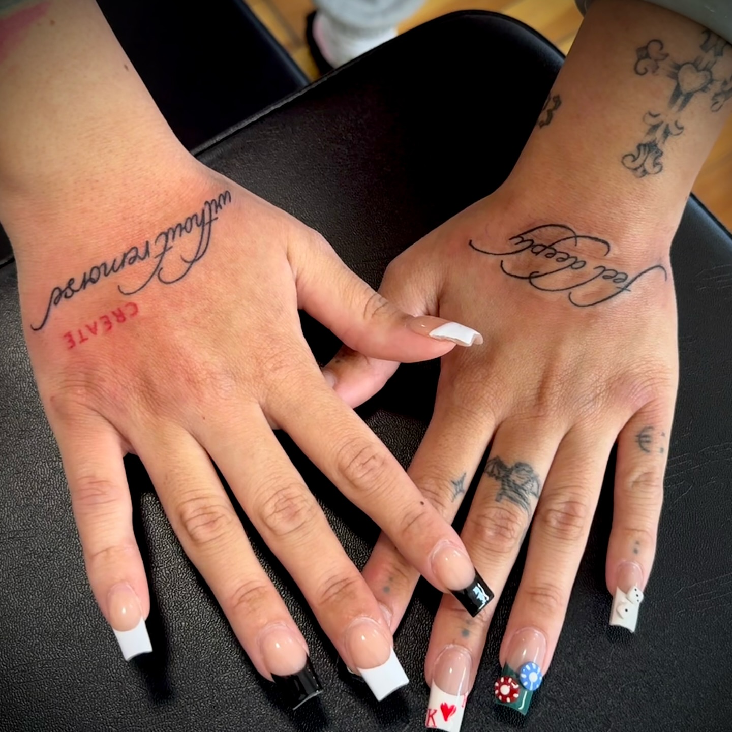 Script lettering lettering script tattoo on the hand by Lindsay Shriver