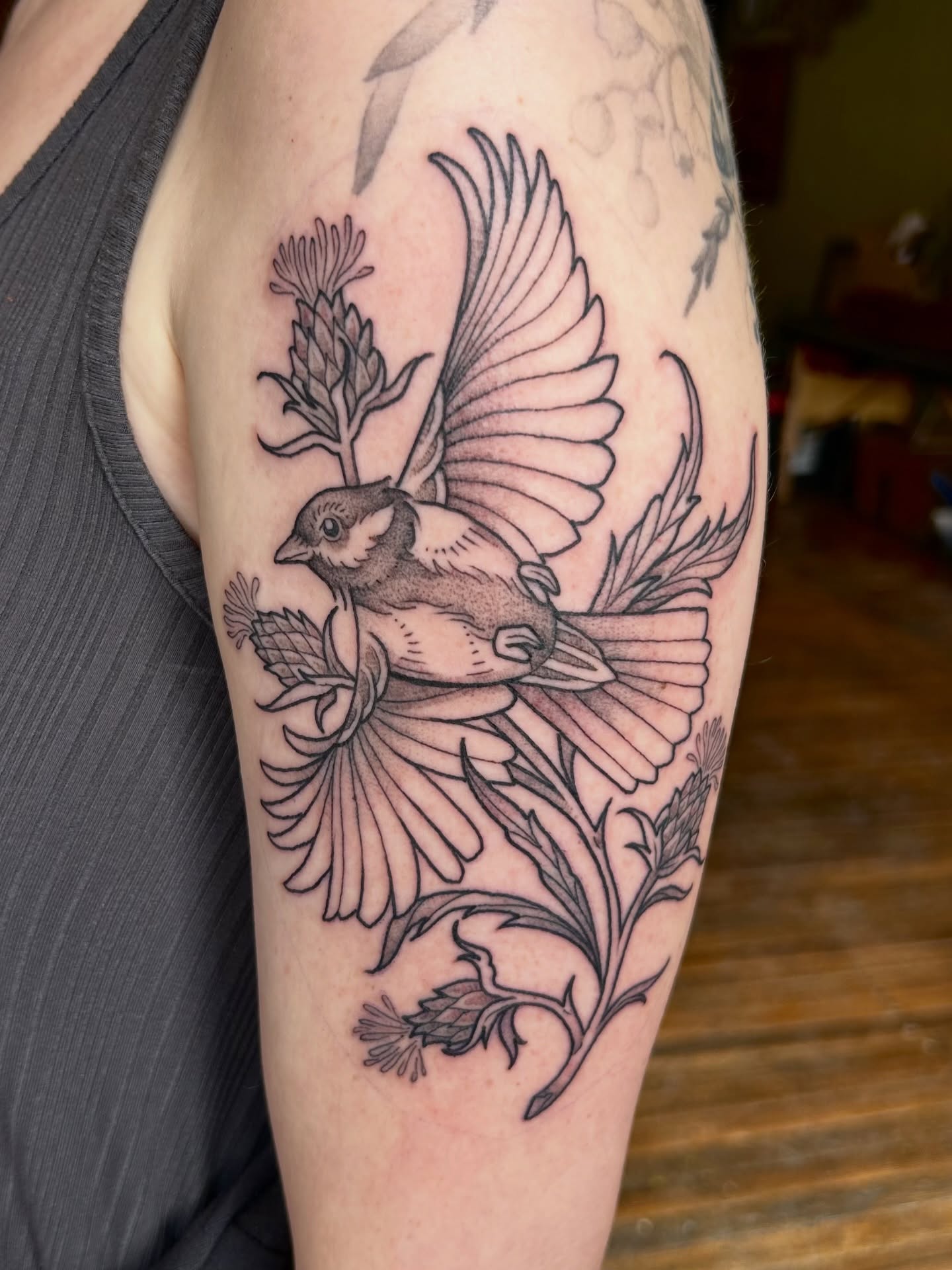 Tattoo by @sadiebartchtattoos — black_and_grey