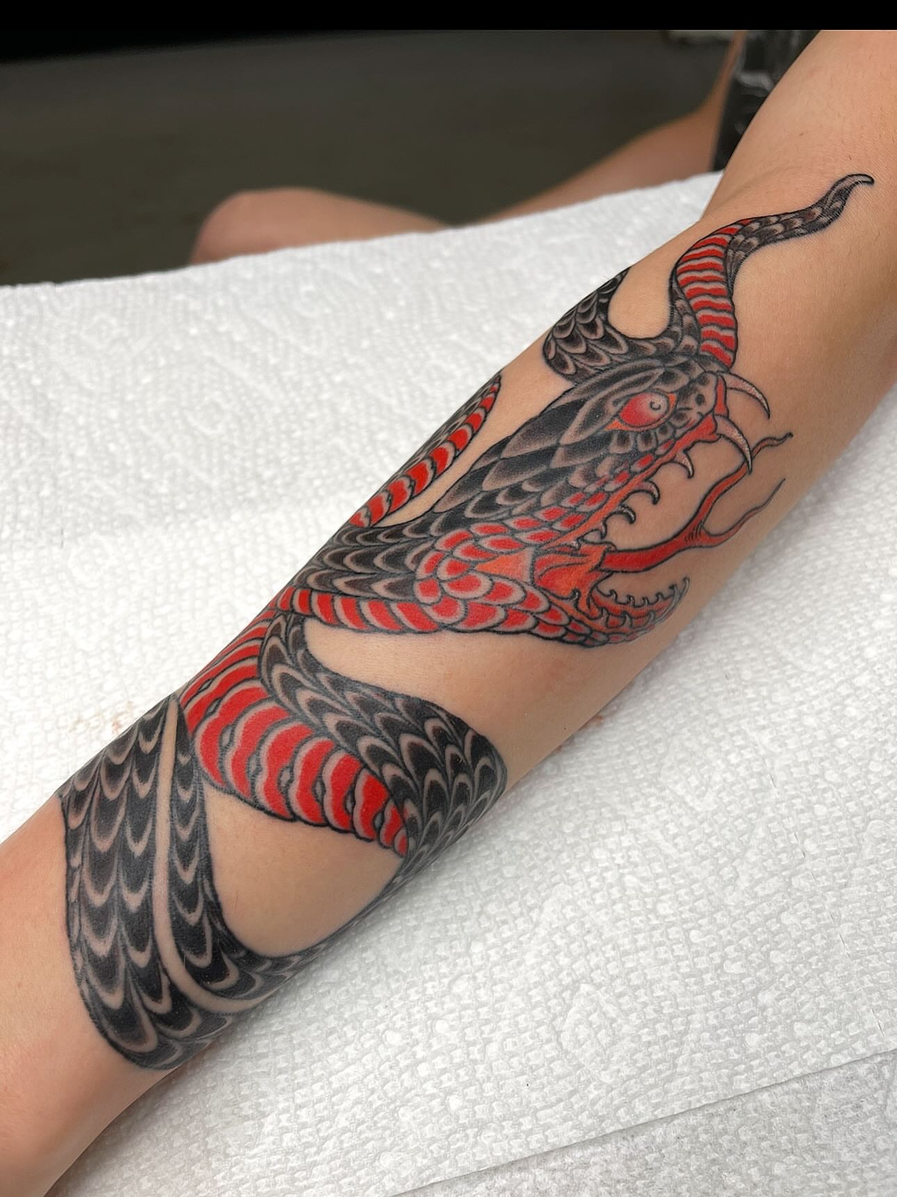 Snake japanese irezumi tattoo on the forearm by Cole Pittman Memphis Tattoo artist, Memphis, Tennessee