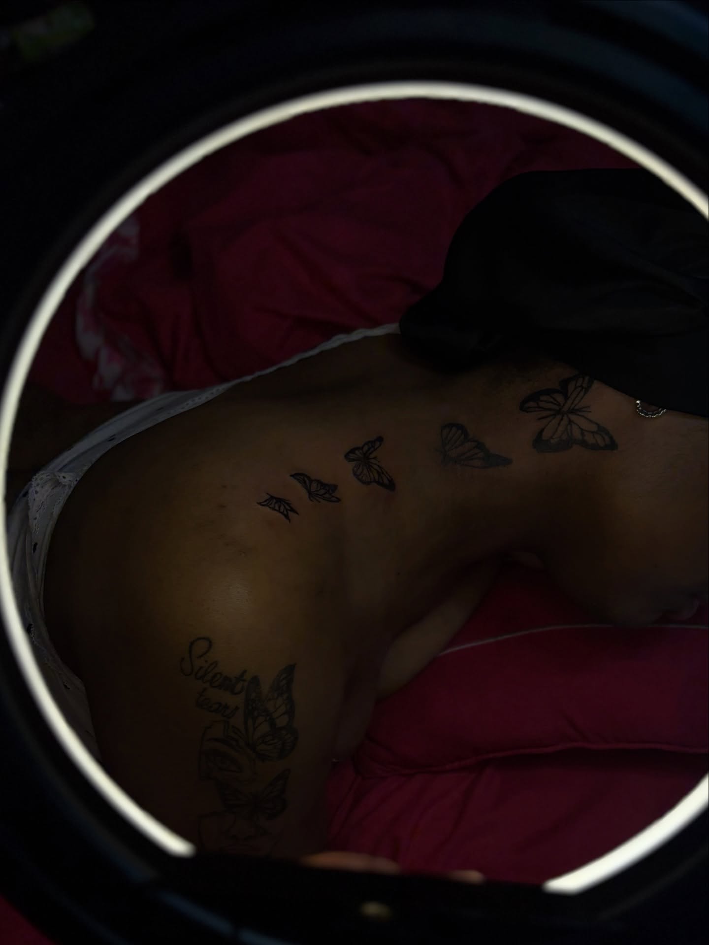 Butterflies black and grey tattoo on the back by Winter j