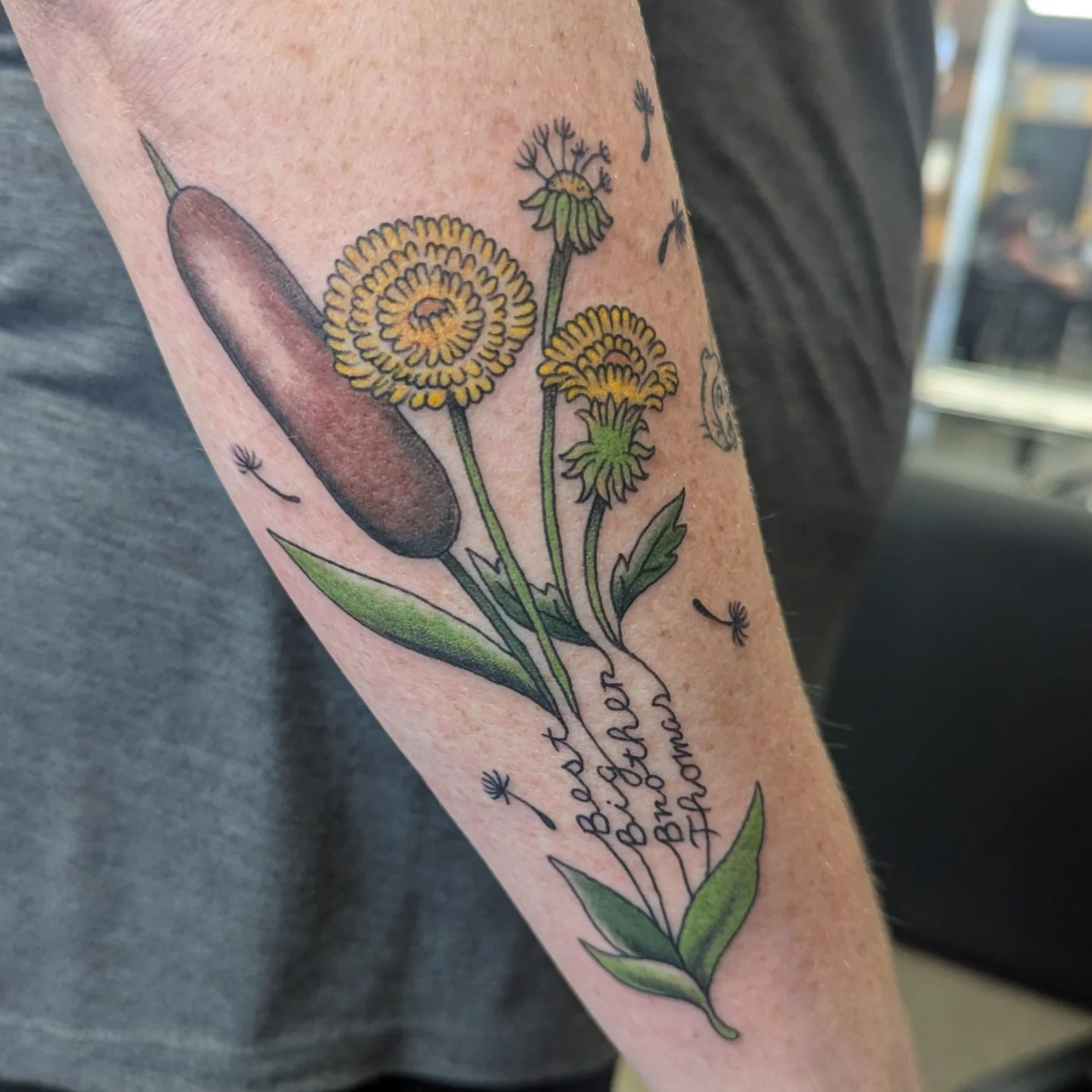 Dandelions and cattails realism tattoo on the forearm by ♡ Cora ♡