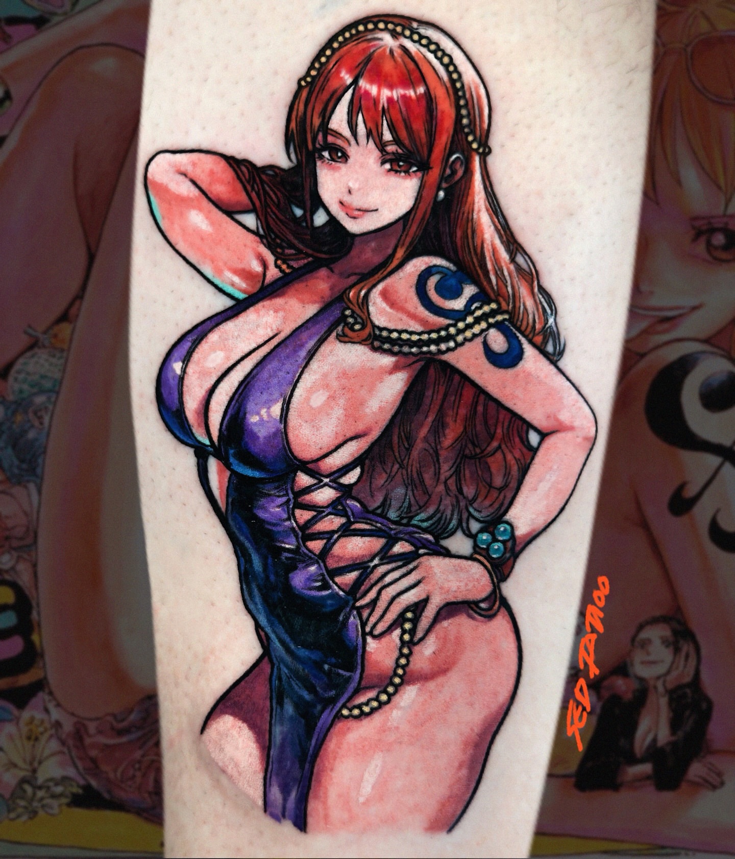 Anime character anime tattoo on the forearm by Sed