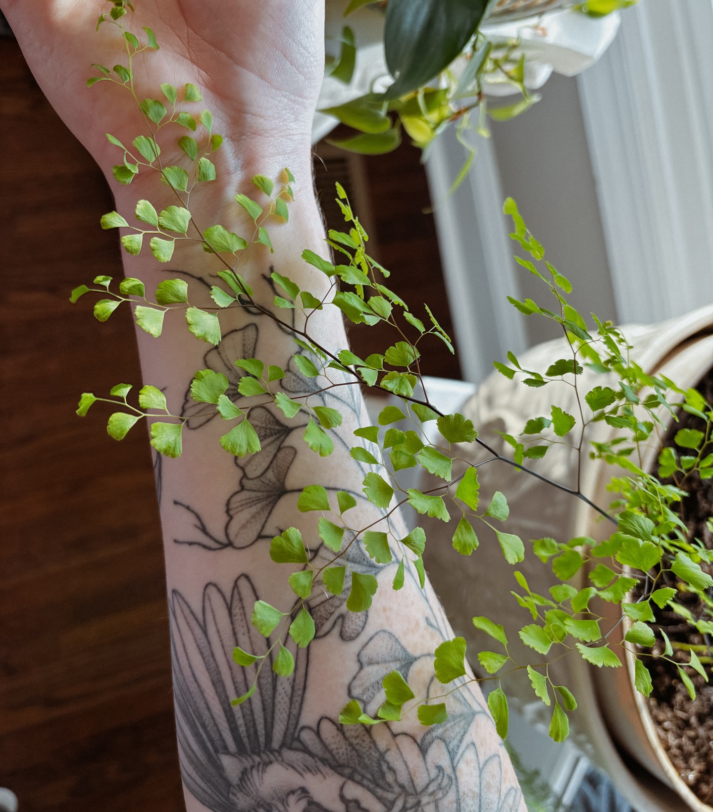 Flower black and grey tattoo on the forearm by Sarah Sacco